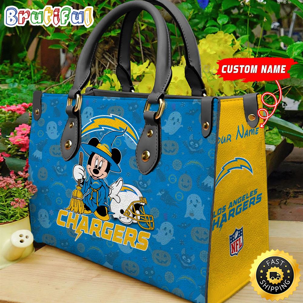 Sportswearmerch Los Angeles Chargers NFL x Minnie Halloween Leather Handbag For Fan