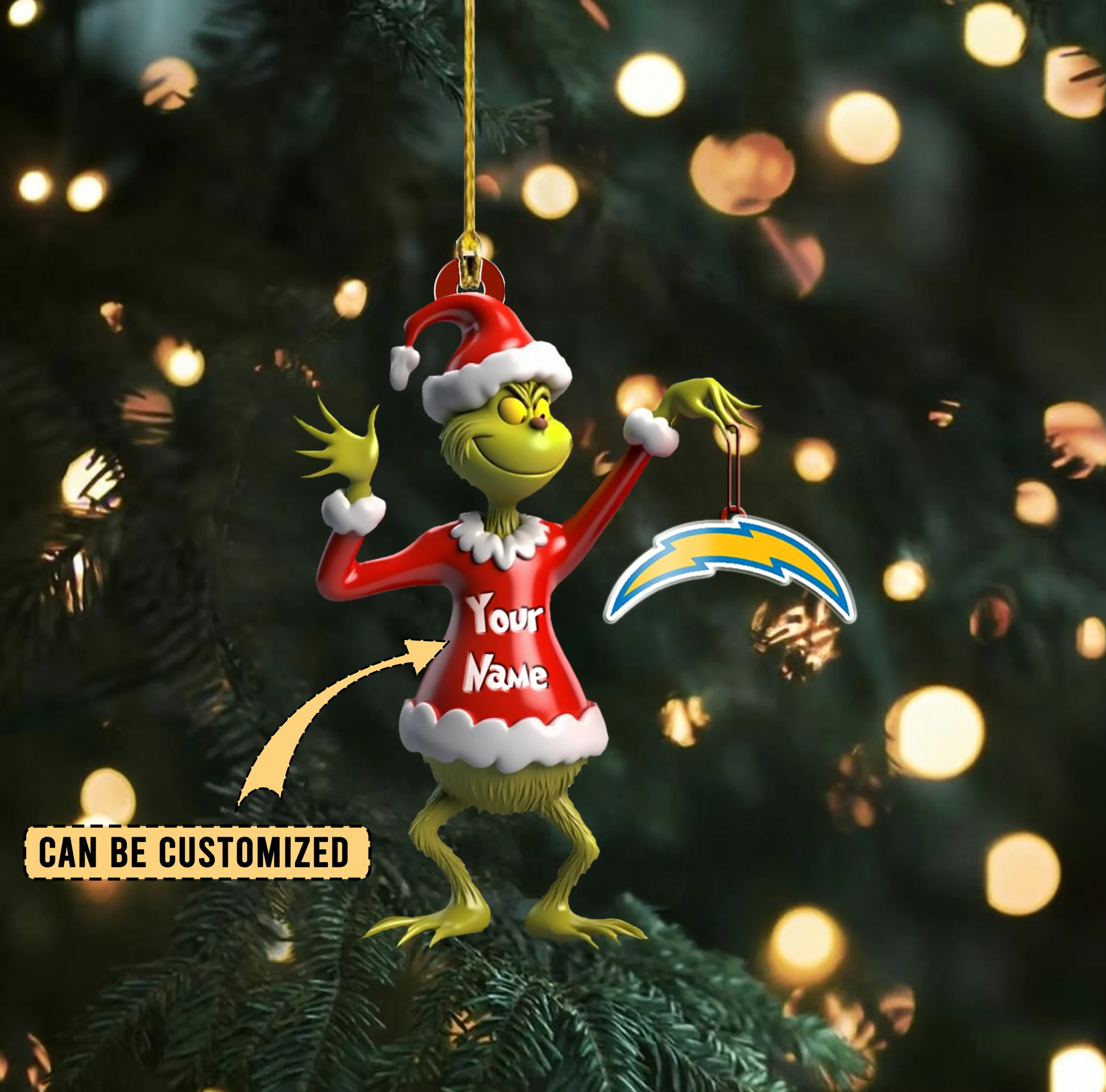 Sportswearmerch Los Angeles Chargers NFL x The Grinch Acrylic Ornament Gift For Fans