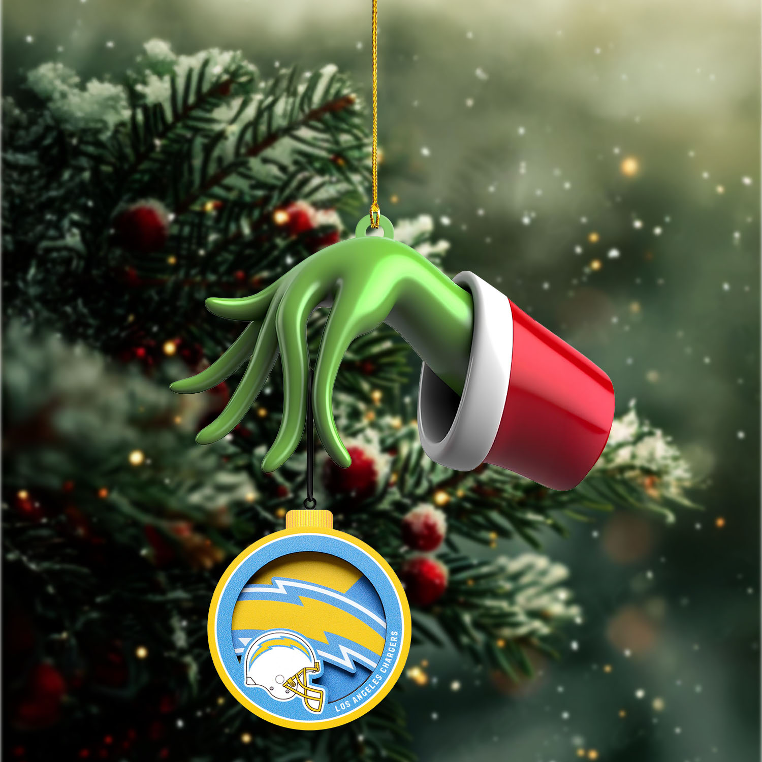 Sportswearmerch Los Angeles Chargers NFL x The Grinch Christmas Acrylic Mix Wooden Ornament Gift For Fans