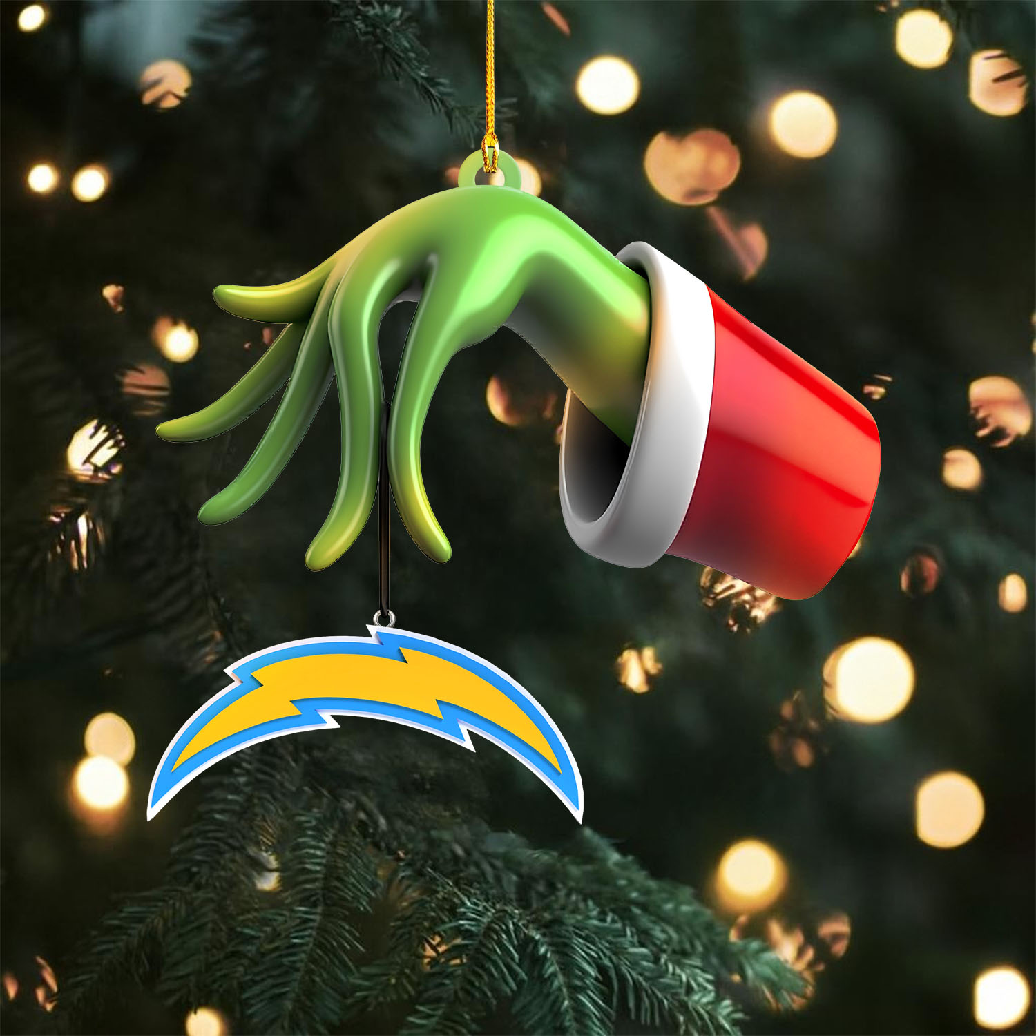 Sportswearmerch Los Angeles Chargers NFL x The Grinch Christmas Acrylic Mix Wooden Ornament Gift For Fans