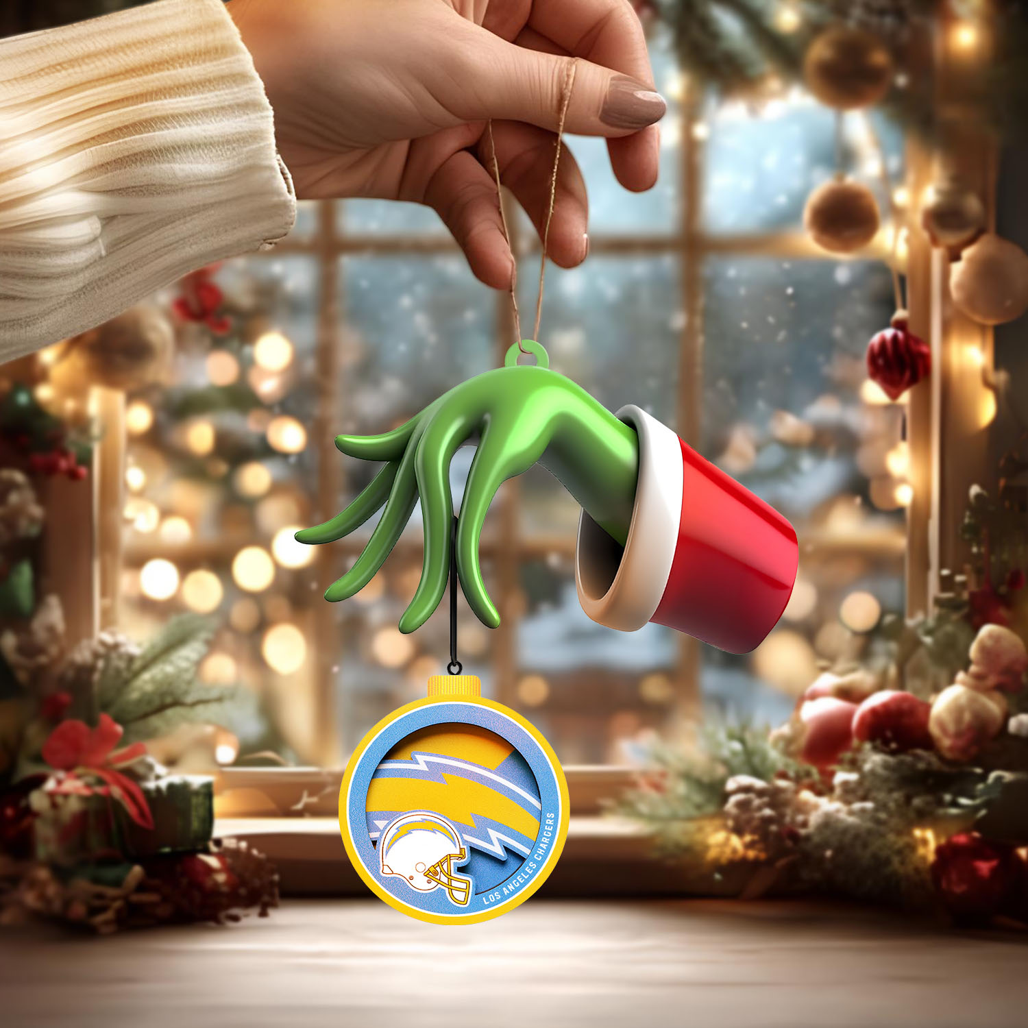 Sportswearmerch Los Angeles Chargers NFL x The Grinch Christmas Acrylic Mix Wooden Ornament Gift For Fans
