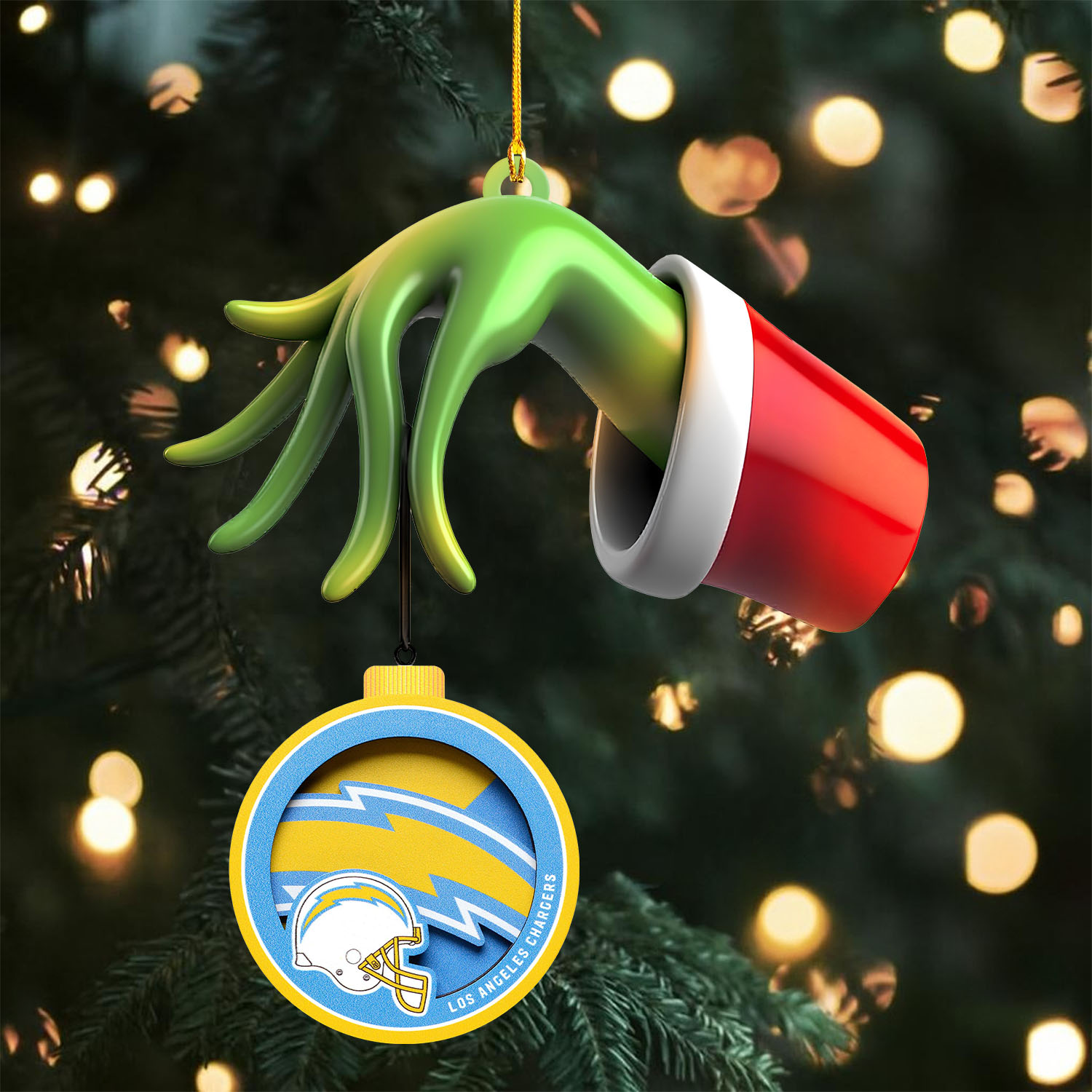 Sportswearmerch Los Angeles Chargers NFL x The Grinch Christmas Acrylic Mix Wooden Ornament Gift For Fans