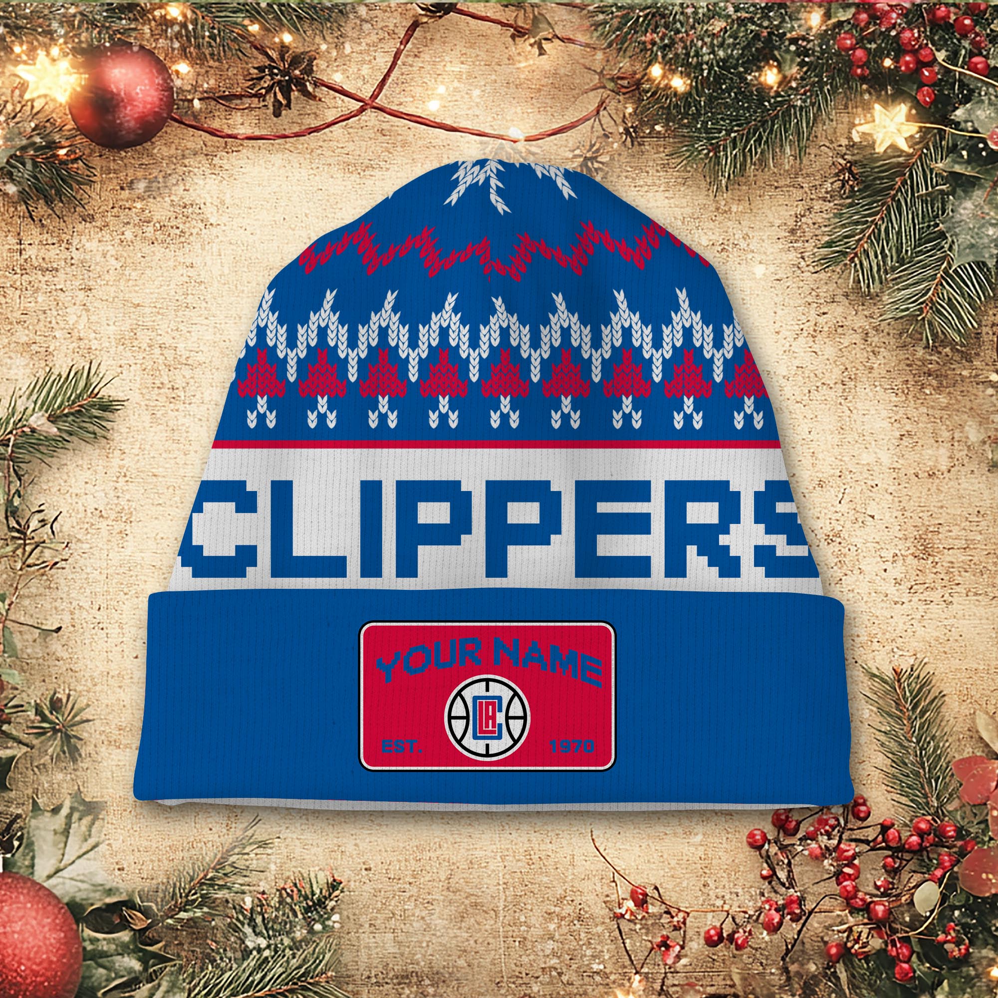 Sportswearmerch Los Angeles Clippers NBA Christmas Beanie Hat For Fan