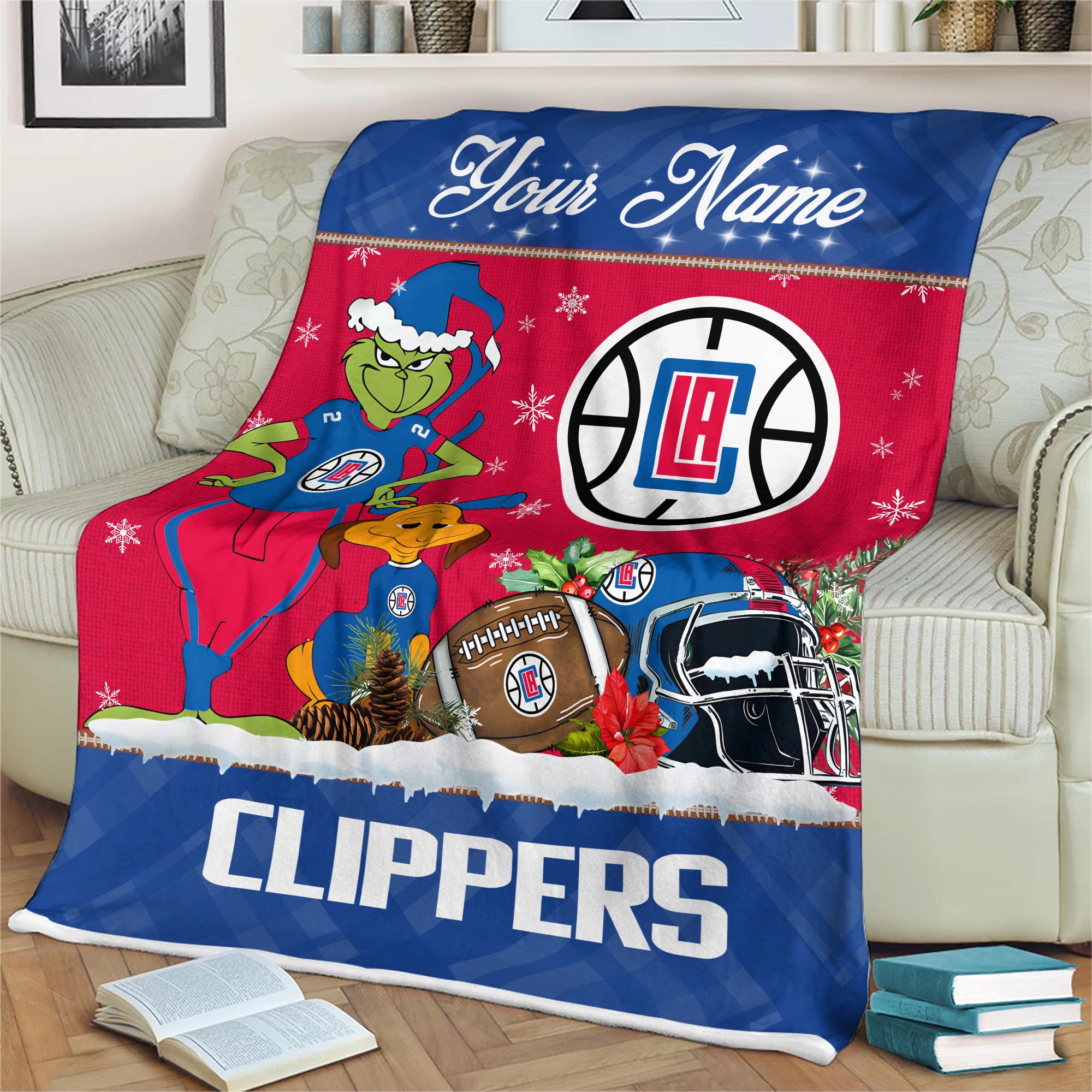 Sportswearmerch Los Angeles Clippers NBA x Grinch Christmas Fleece Blanket For Fan