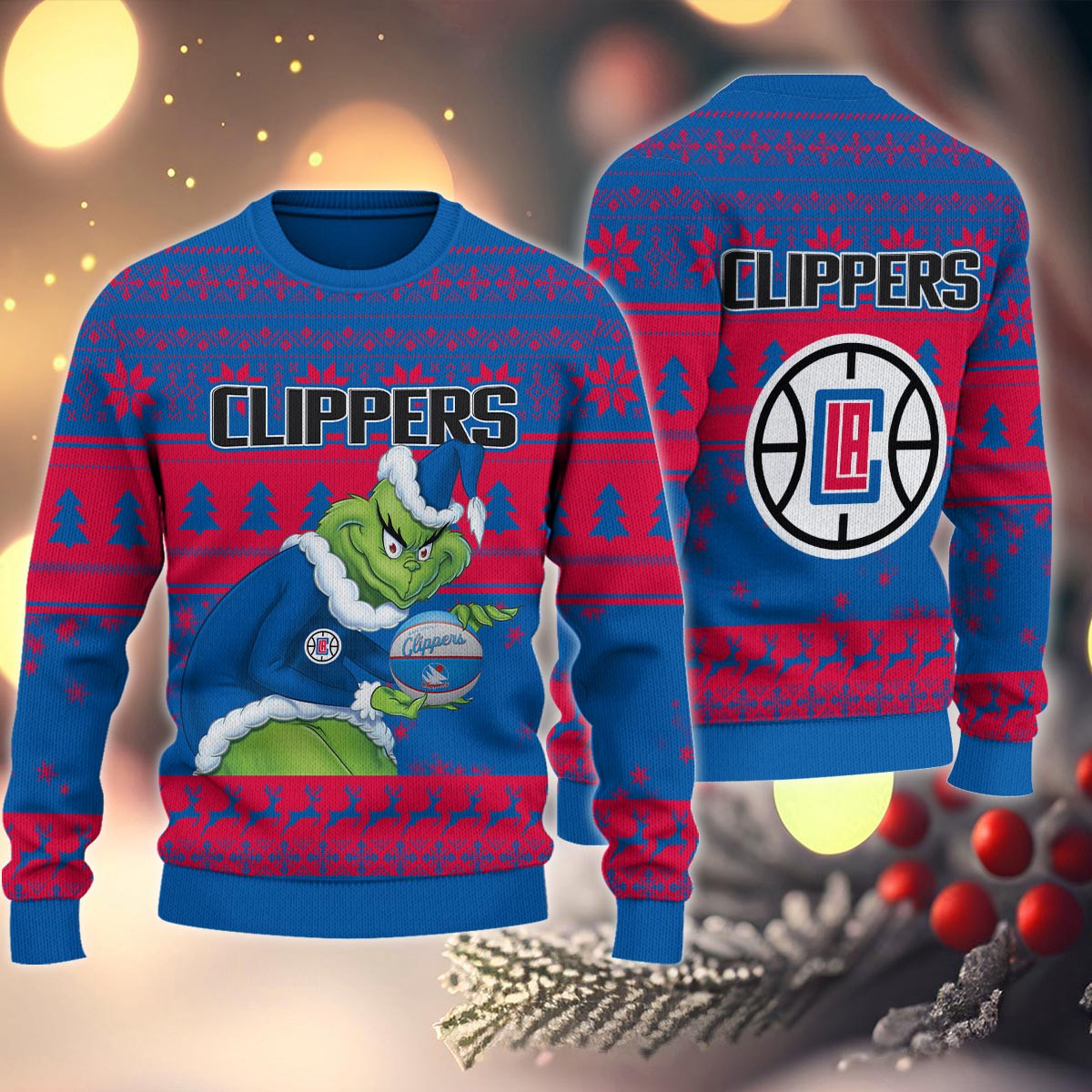 Sportswearmerch Los Angeles Clippers NBA x Grinch Christmas Ugly Sweater For Fans
