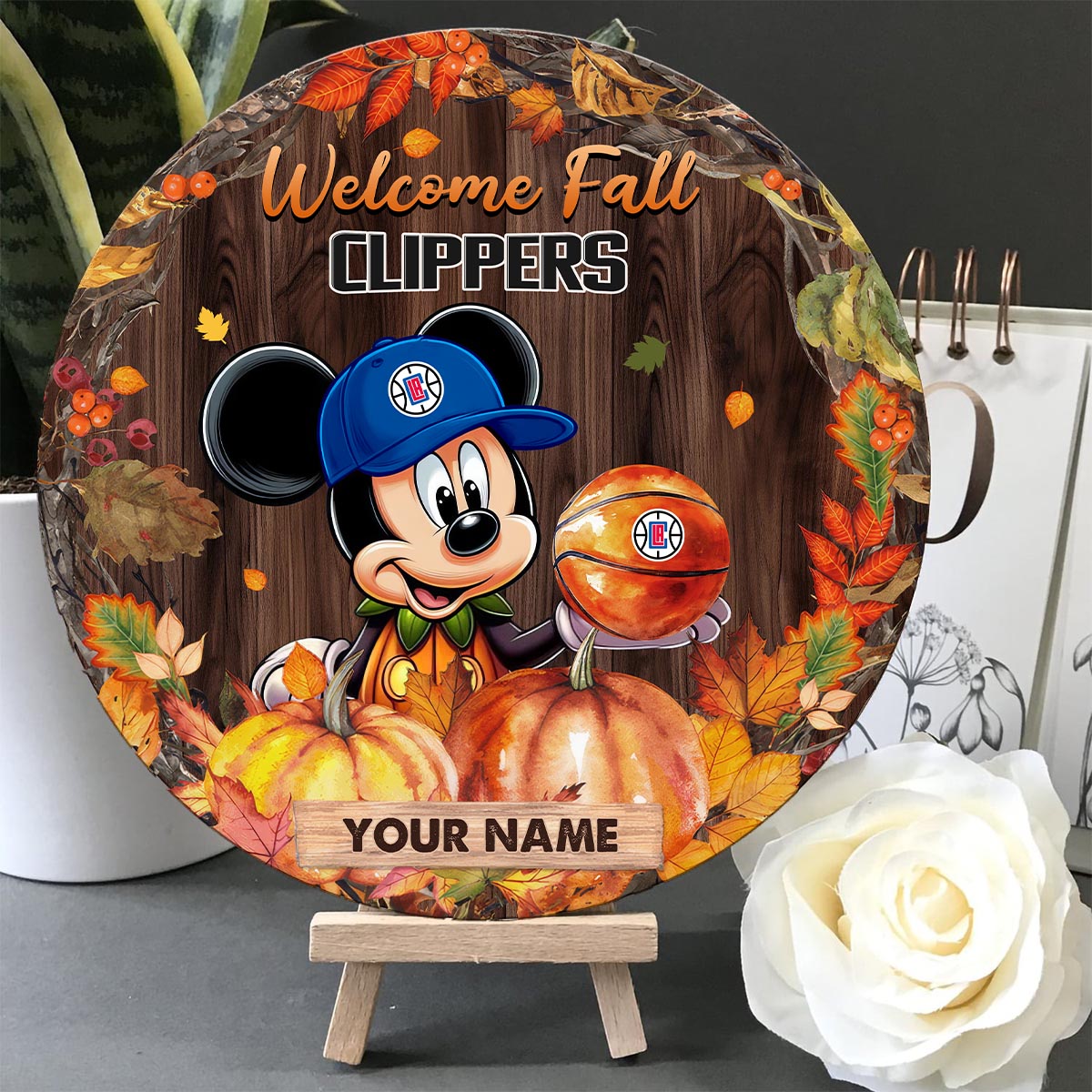 Sportswearmerch Los Angeles Clippers NBA x Mickey Round Wooden Sign For Fan