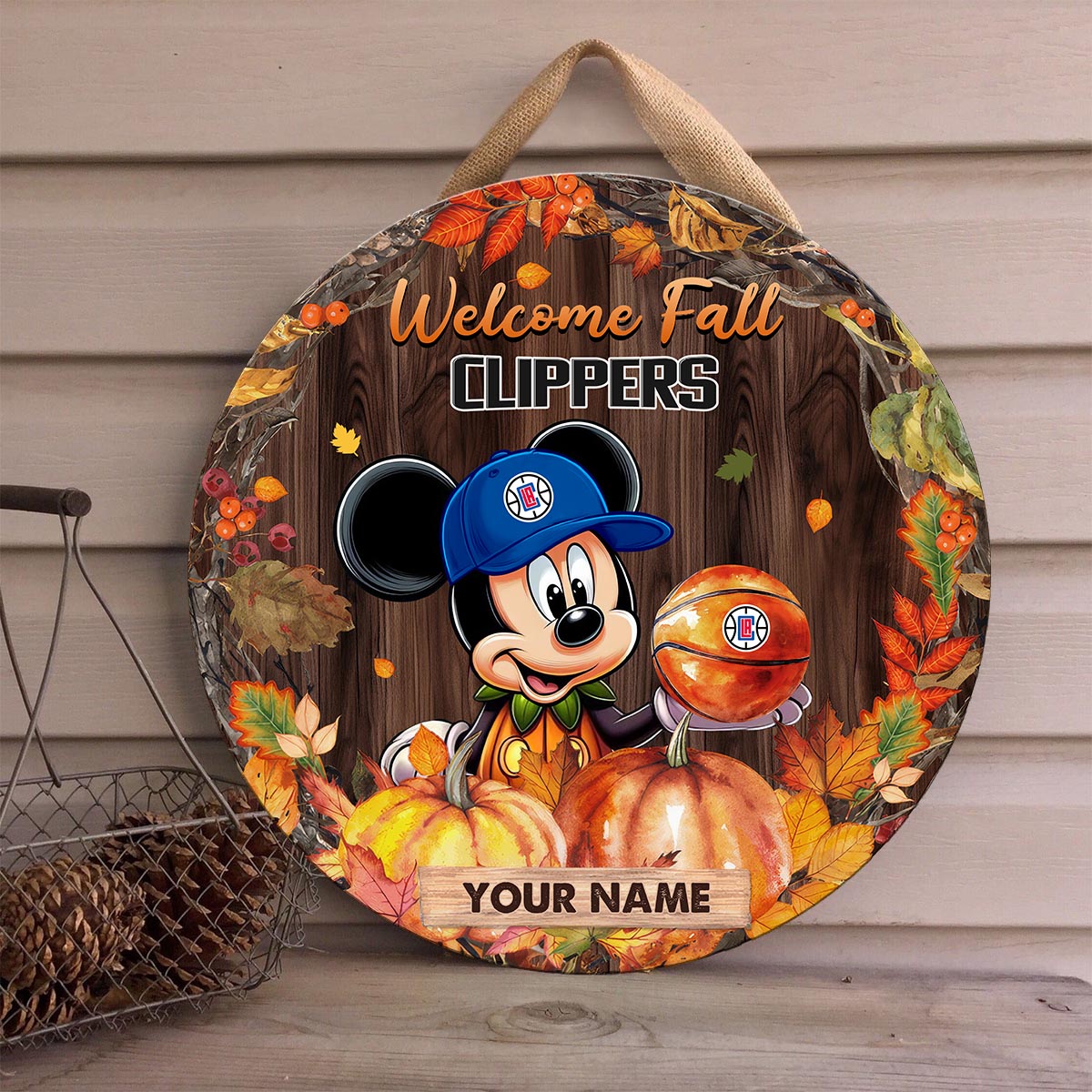 Sportswearmerch Los Angeles Clippers NBA x Mickey Round Wooden Sign For Fan