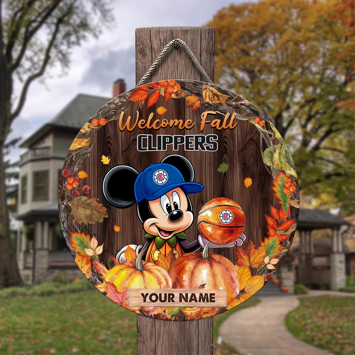 Sportswearmerch Los Angeles Clippers NBA x Mickey Round Wooden Sign For Fan