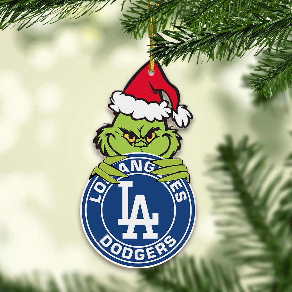 Sportswearmerch Los Angeles Dodgers MLB x Grinch Christmas Acrylic Ornament For Fans