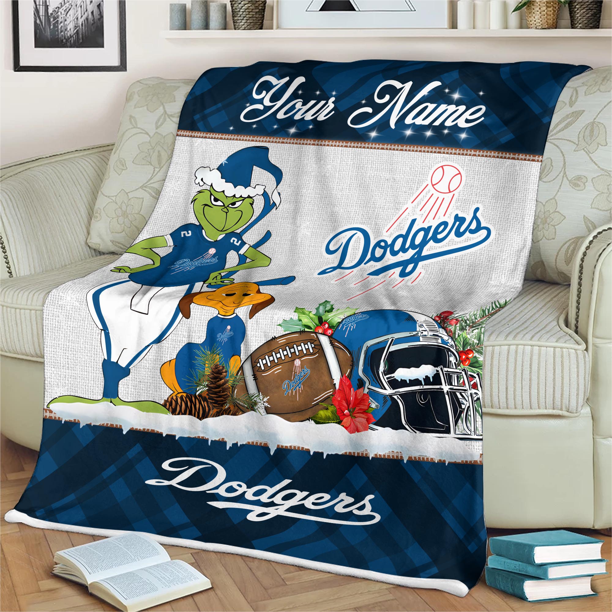 Sportswearmerch Los Angeles Dodgers MLB x Grinch Christmas Fleece Blanket For Fan