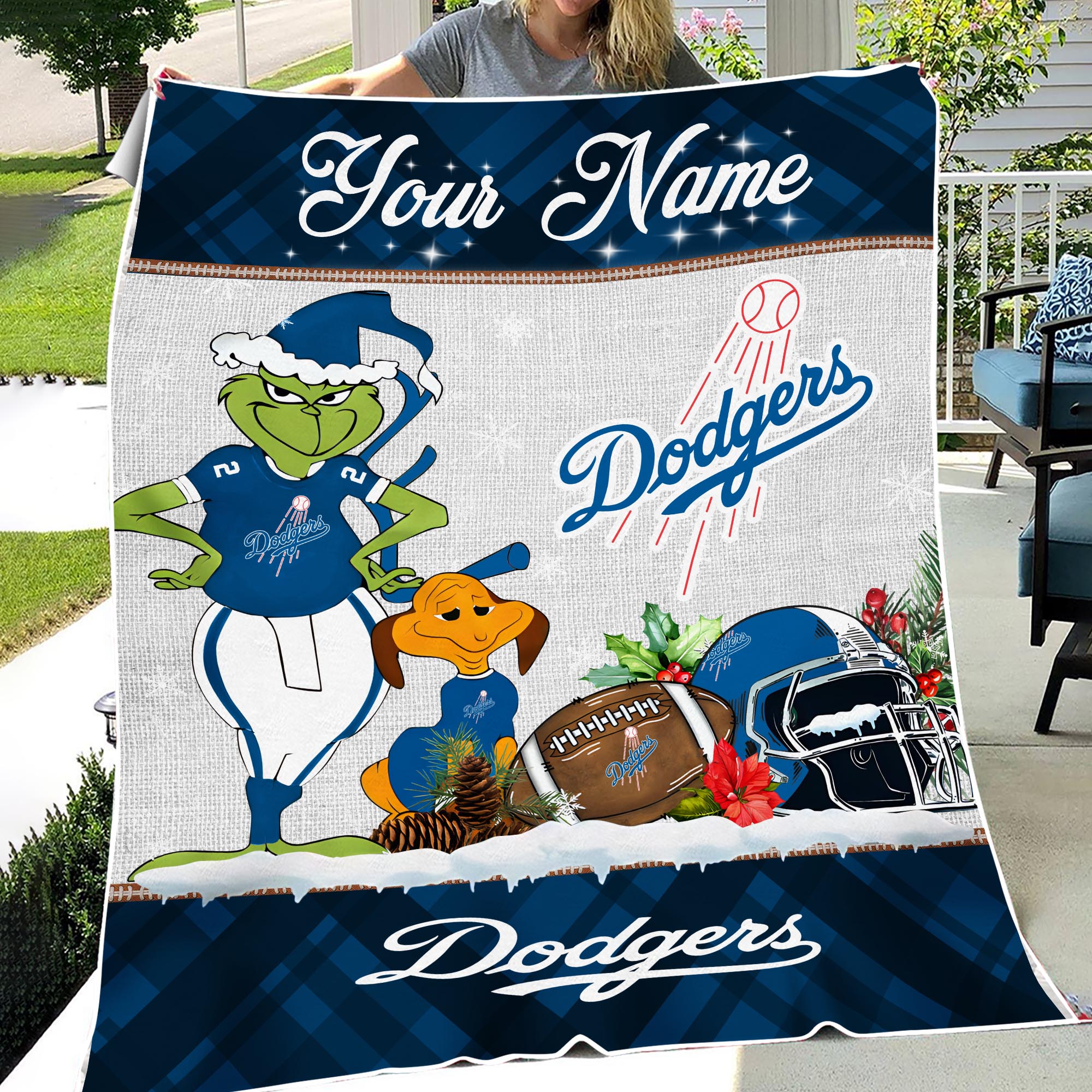 Sportswearmerch Los Angeles Dodgers MLB x Grinch Christmas Fleece Blanket For Fan