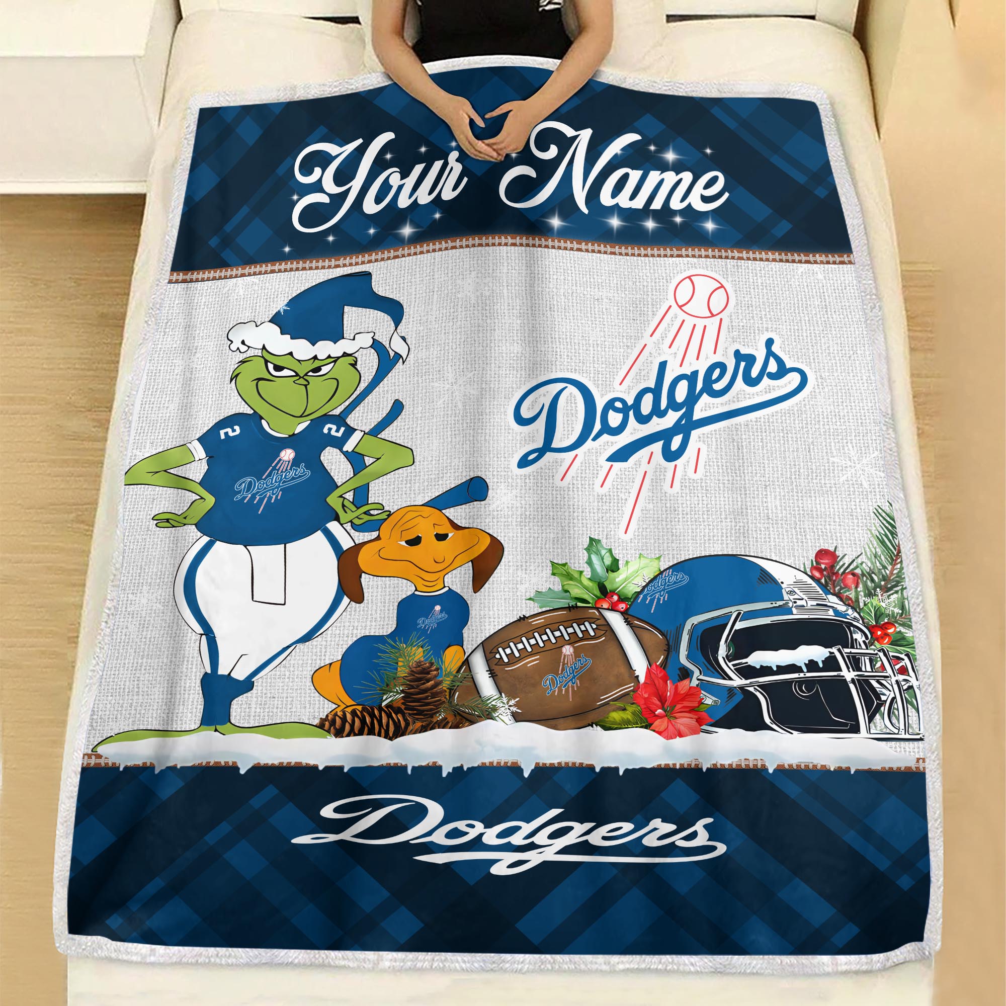 Sportswearmerch Los Angeles Dodgers MLB x Grinch Christmas Fleece Blanket For Fan