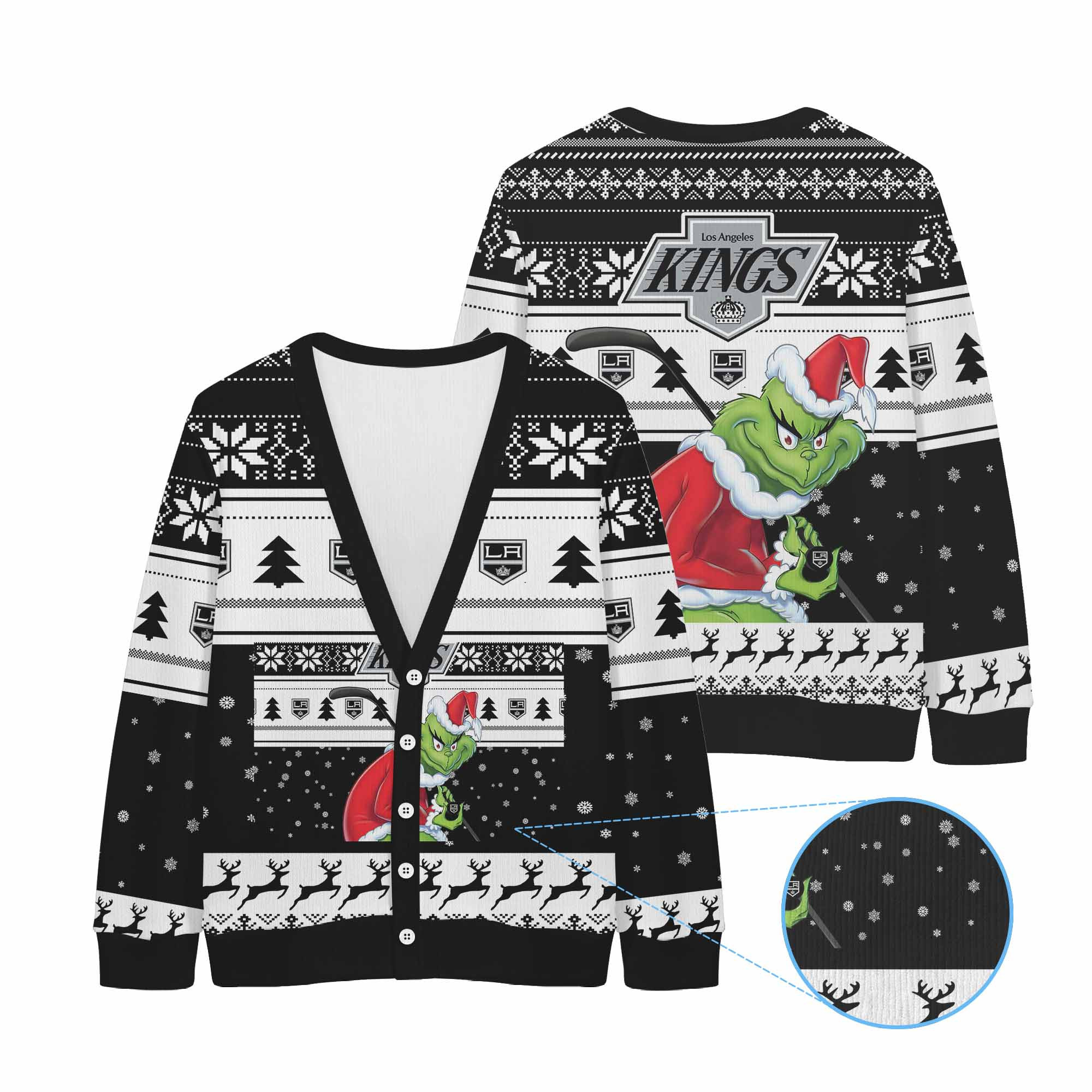 Sportswearmerch Los Angeles Kings NHL x Grinch Christmas Cardigan For Fan