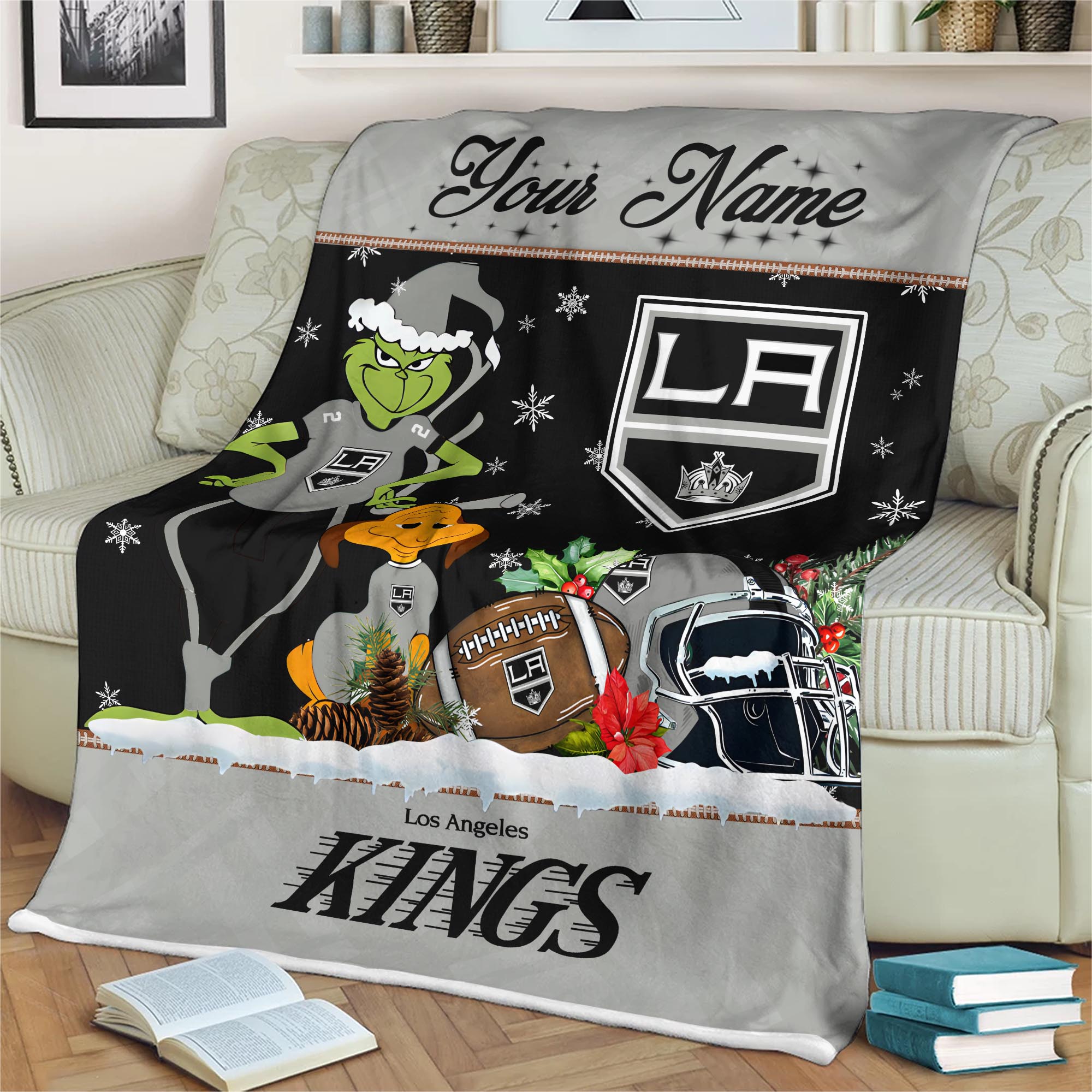 Sportswearmerch Los Angeles Kings NHL x Grinch Christmas Fleece Blanket For Fan