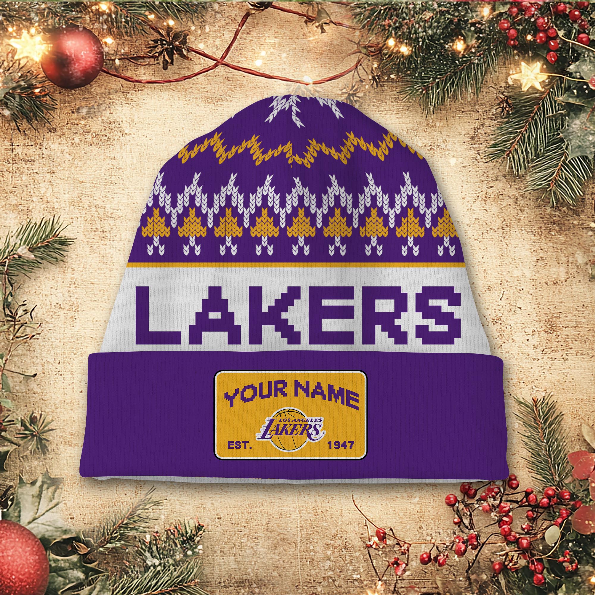 Sportswearmerch Los Angeles Lakers NBA Christmas Beanie Hat For Fan