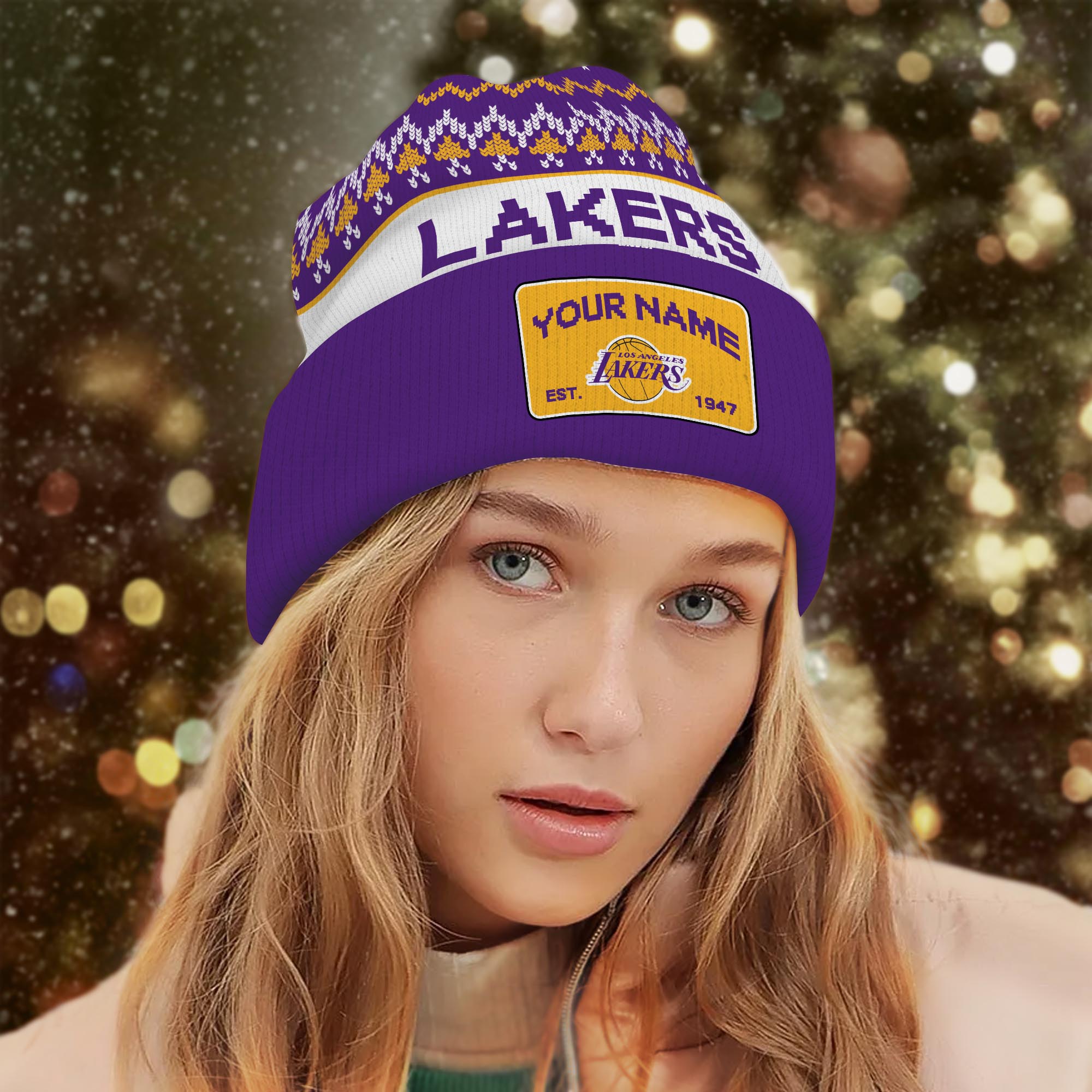 Sportswearmerch Los Angeles Lakers NBA Christmas Beanie Hat For Fan
