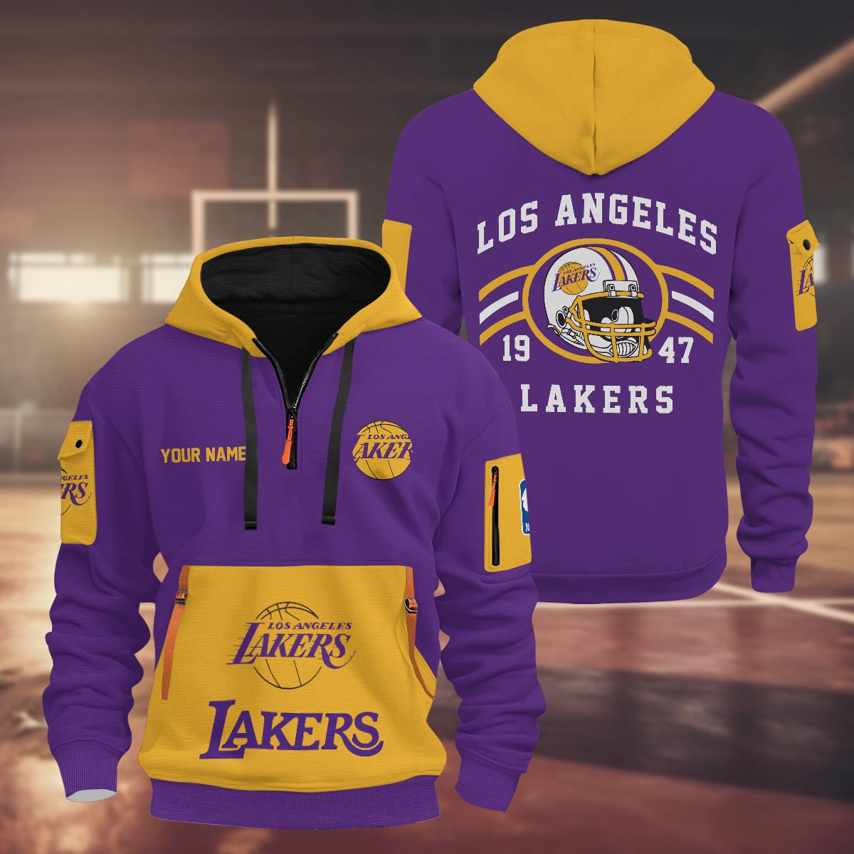 Sportswearmerch Los Angeles Lakers NBA Half Zip Hoodie Personalized For Fan