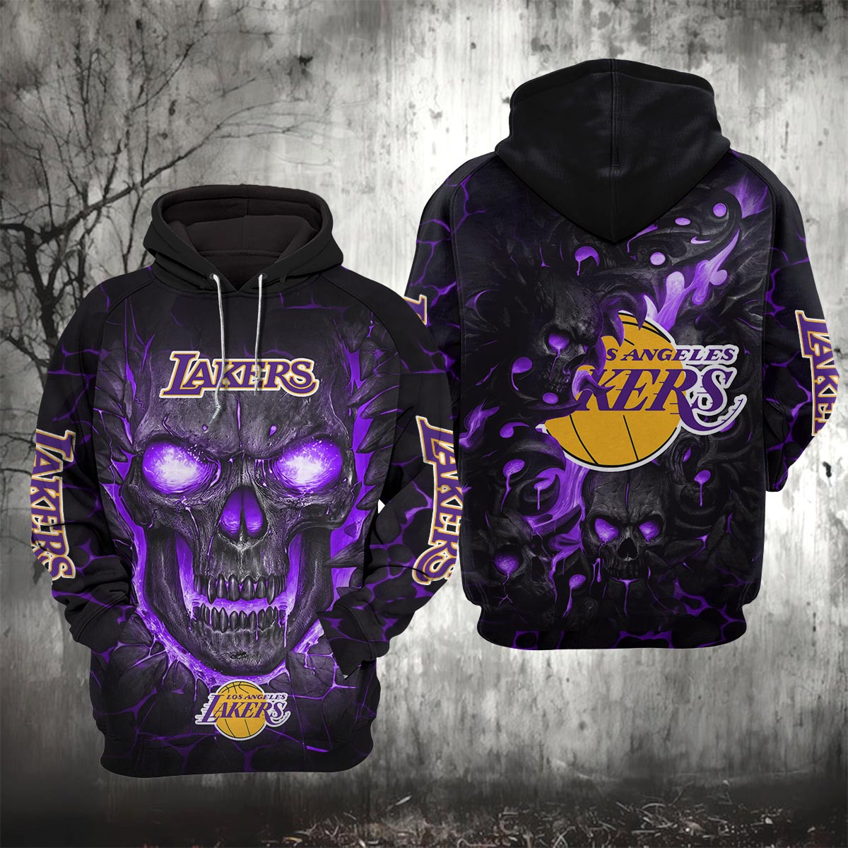 Sportswearmerch Los Angeles Lakers NBA Lava Skull Hoodie For Fan
