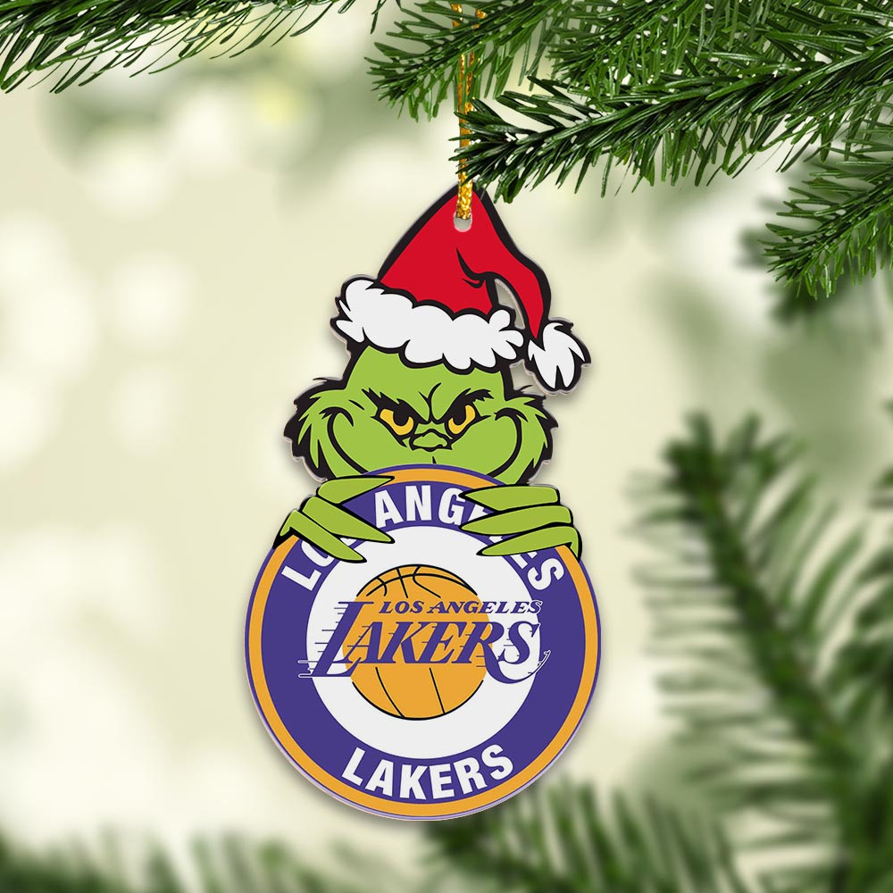 Sportswearmerch Los Angeles Lakers NBA x Grinch Christmas Acrylic Ornament For Fans