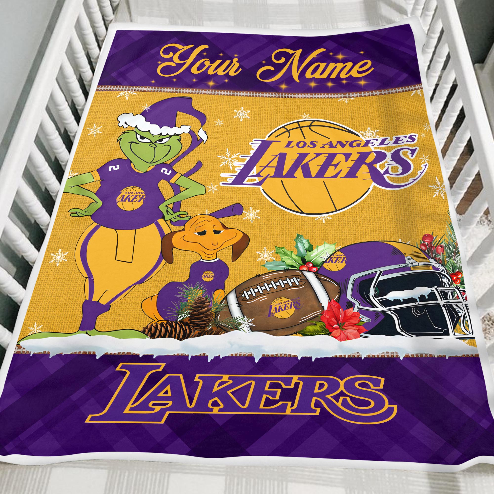 Sportswearmerch Los Angeles Lakers NBA x Grinch Christmas Fleece Blanket For Fan