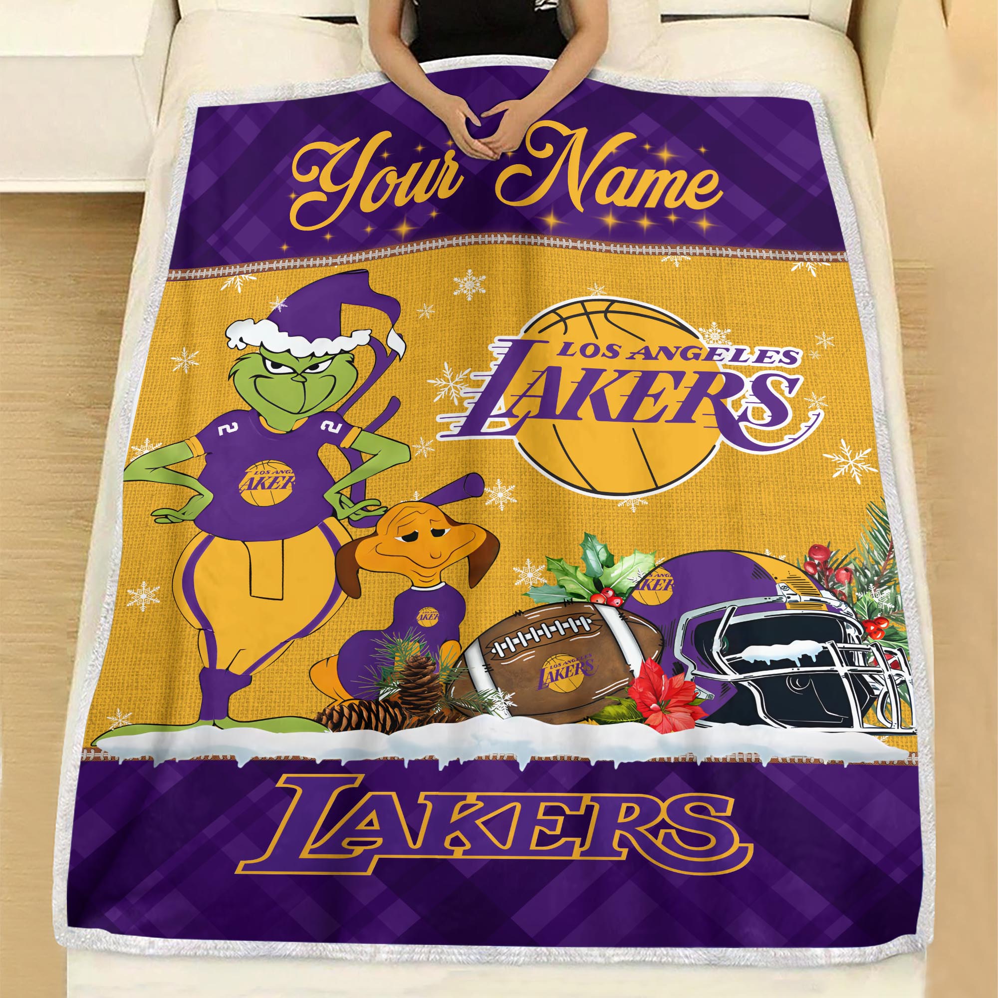 Sportswearmerch Los Angeles Lakers NBA x Grinch Christmas Fleece Blanket For Fan