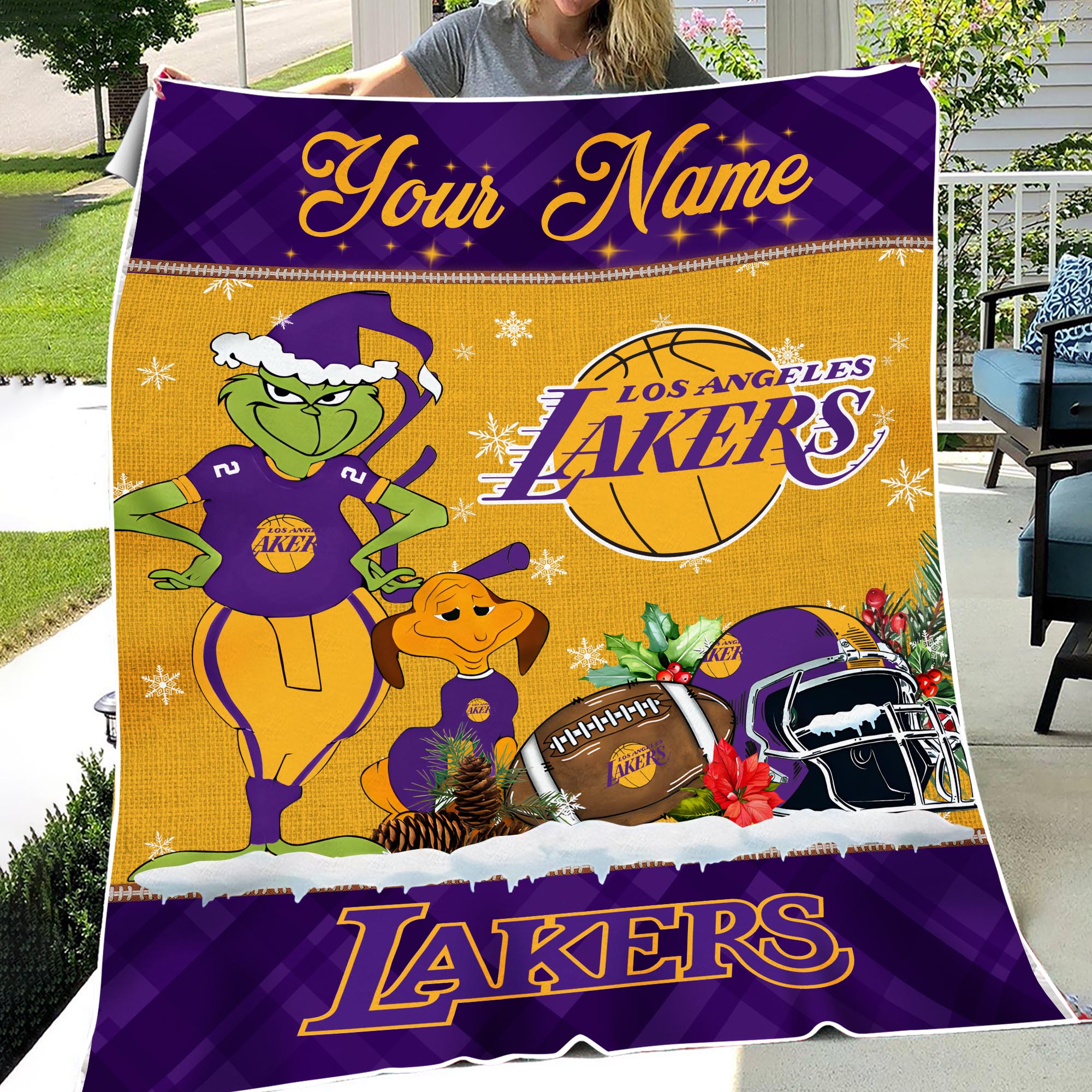 Sportswearmerch Los Angeles Lakers NBA x Grinch Christmas Fleece Blanket For Fan