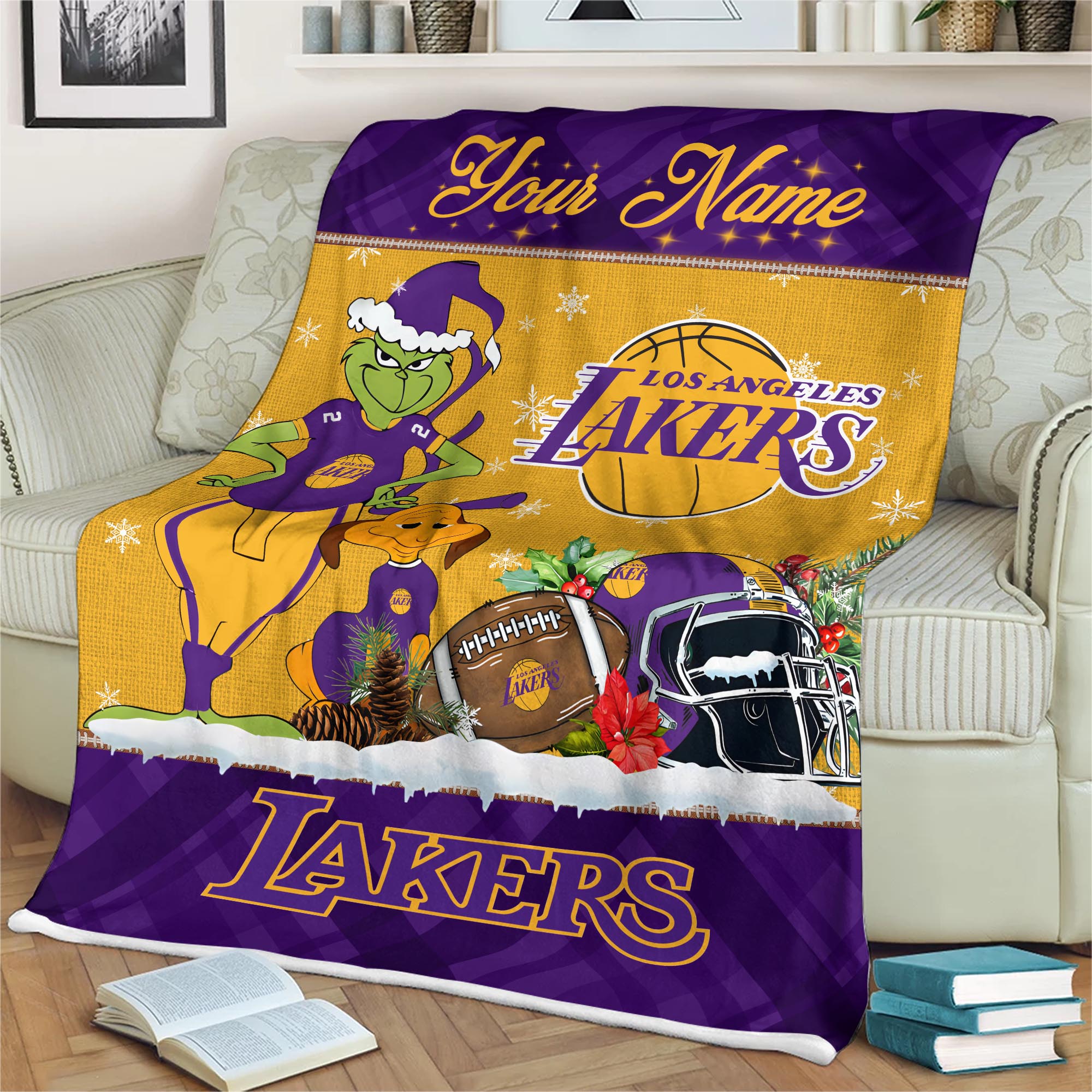 Sportswearmerch Los Angeles Lakers NBA x Grinch Christmas Fleece Blanket For Fan