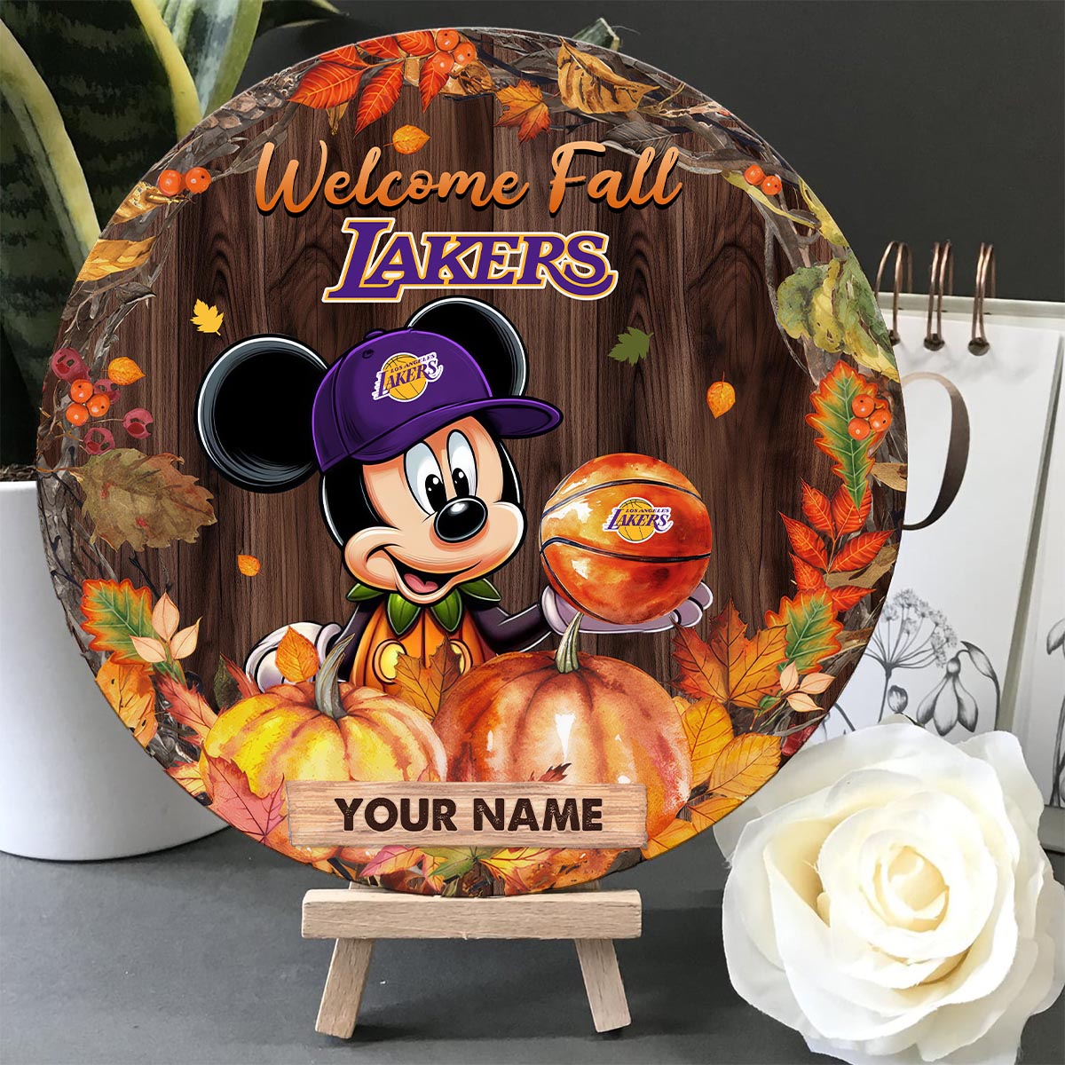 Sportswearmerch Los Angeles Lakers NFL x Mickey Round Wooden Sign For Fan