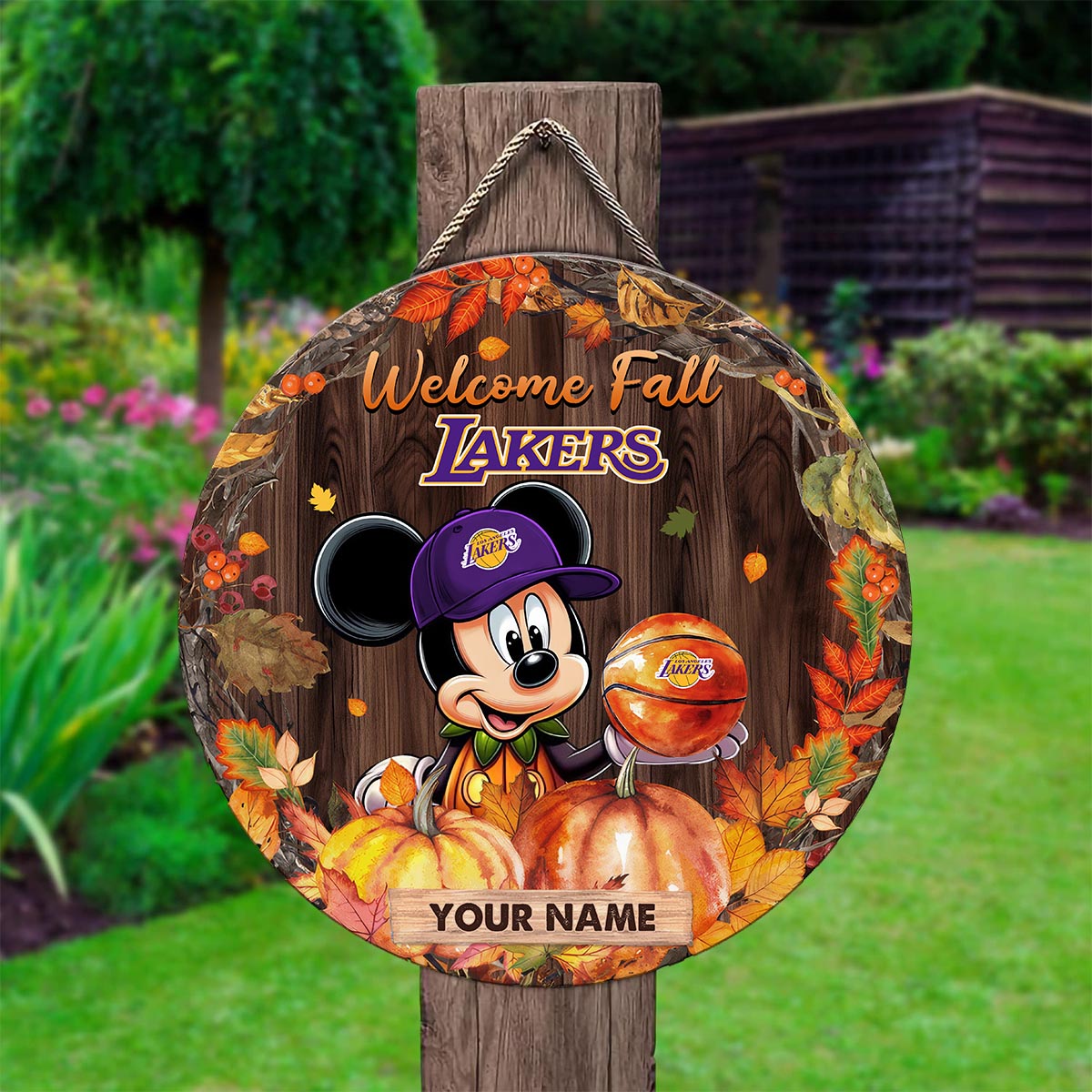 Sportswearmerch Los Angeles Lakers NFL x Mickey Round Wooden Sign For Fan