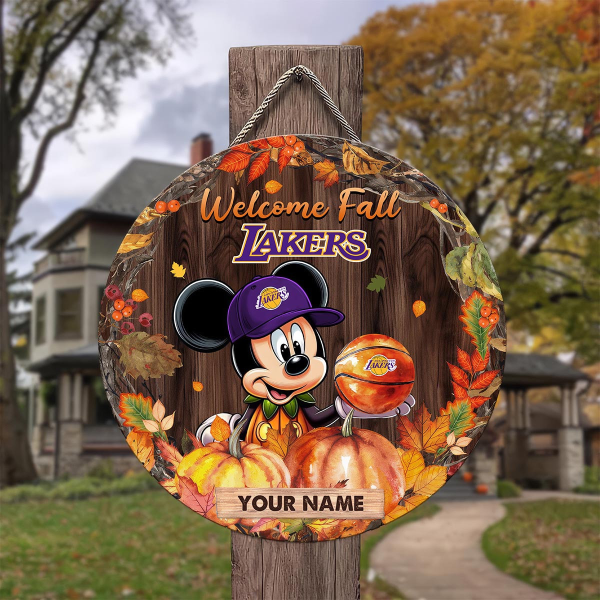Sportswearmerch Los Angeles Lakers NFL x Mickey Round Wooden Sign For Fan