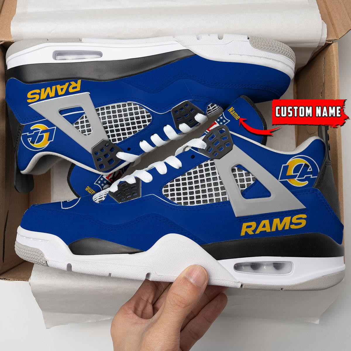 Sportswearmerch Los Angeles Rams NFL Air Jordan 4 Sneaker AJ4 Sneakers Shoes For Men And Women