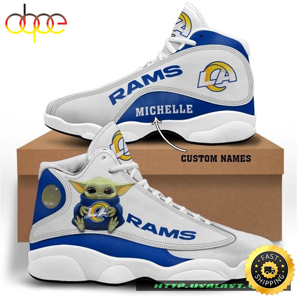 Sportswearmerch Los Angeles Rams NFL Baby Yoda AJ13 Sneakers Shoes For Men And Women