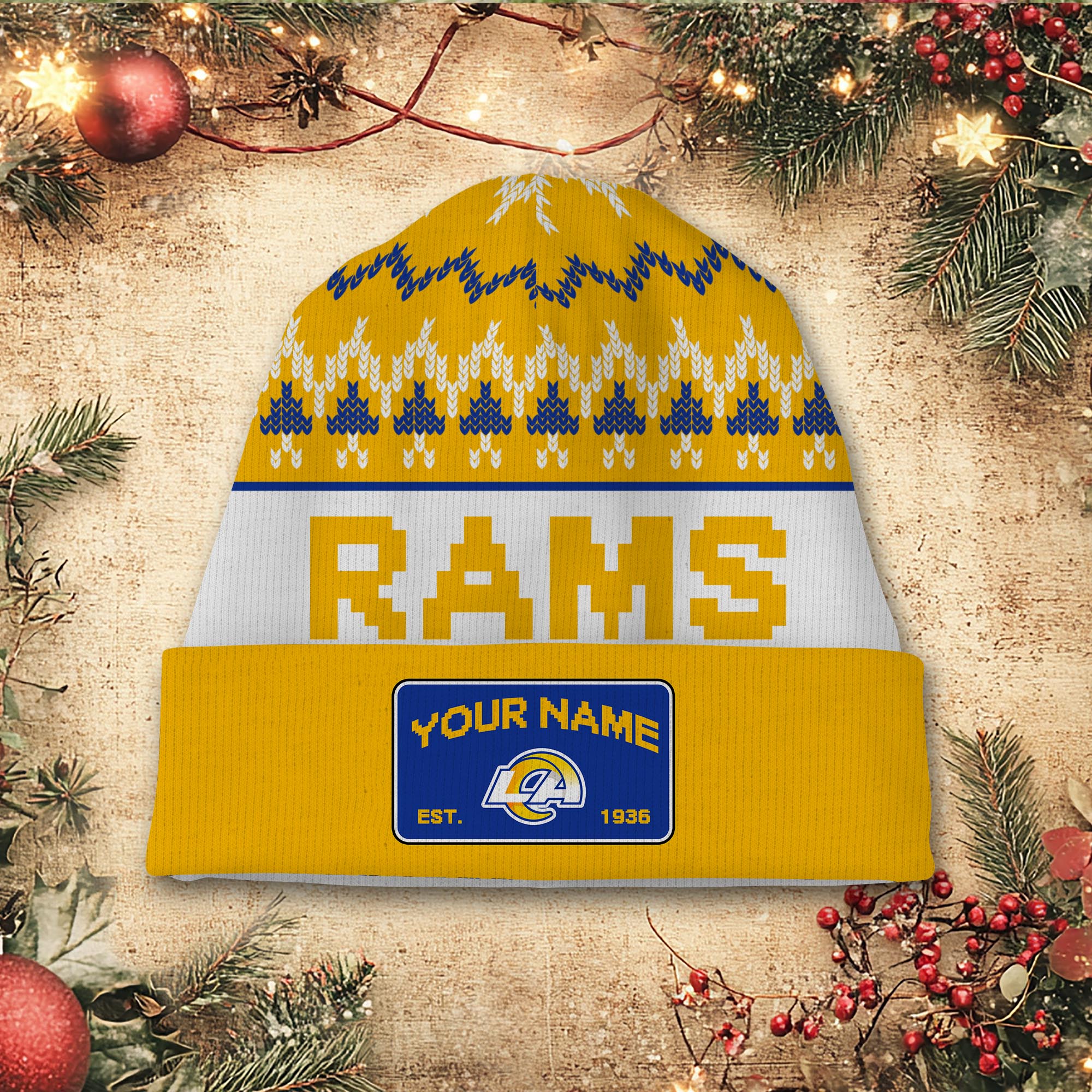 Sportswearmerch Los Angeles Rams NFL Christmas Beanie Hat For Fan