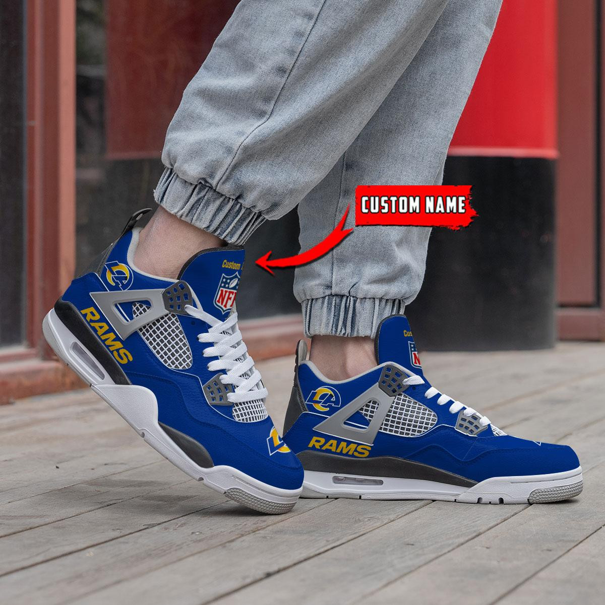 Sportswearmerch Los Angeles Rams NFL Personalized Air Jordan 4 AJ4 Sneakers Shoes For Men And Women