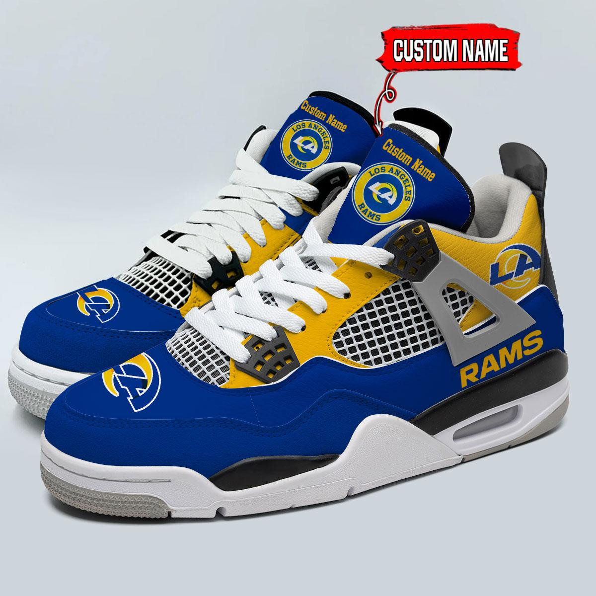 Sportswearmerch Los Angeles Rams NFL Personalized AJ4 Sneakers Shoes For Men And Women