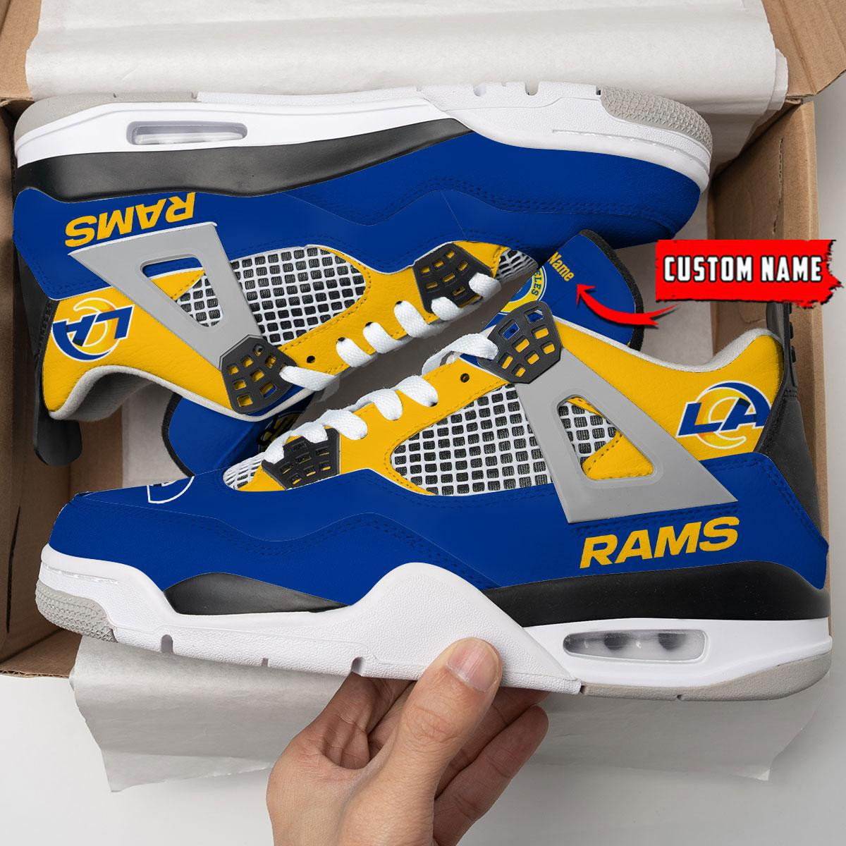 Sportswearmerch Los Angeles Rams NFL Personalized Air Jordan 4 SnAJ4 Sneakers Shoes For Men And Women