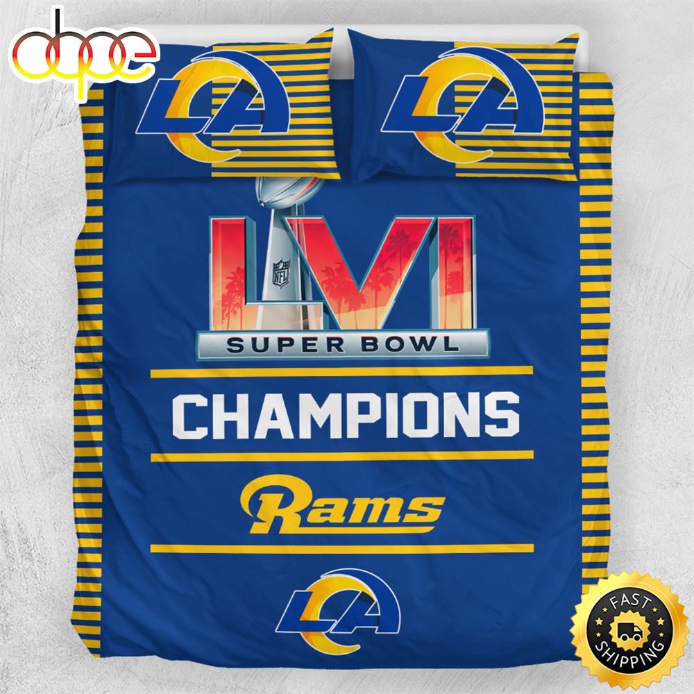 Sportswearmerch Los Angeles Rams NFL Super Bowl LVI Champions Bedding Set For Fan