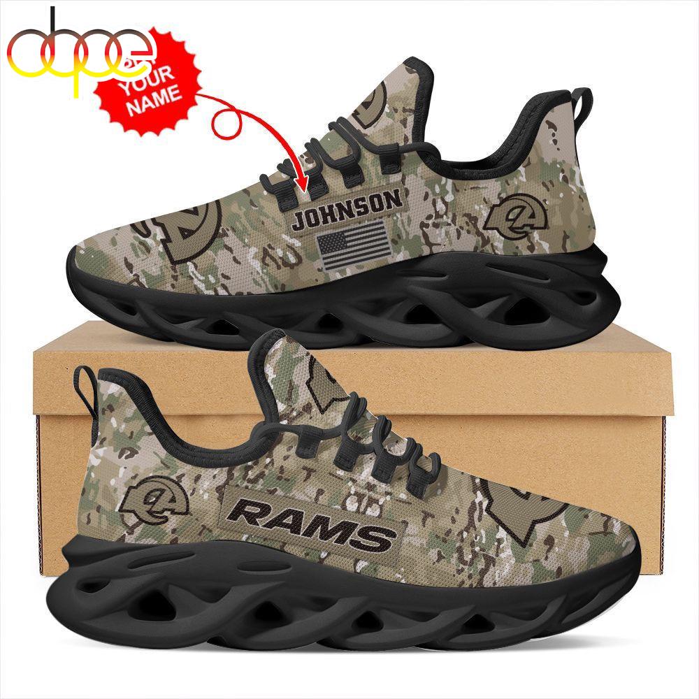 Sportswearmerch Los Angeles Rams NFL US Army Military Veteran Camouflage Max Soul Shoes Sneakers For Men And Women