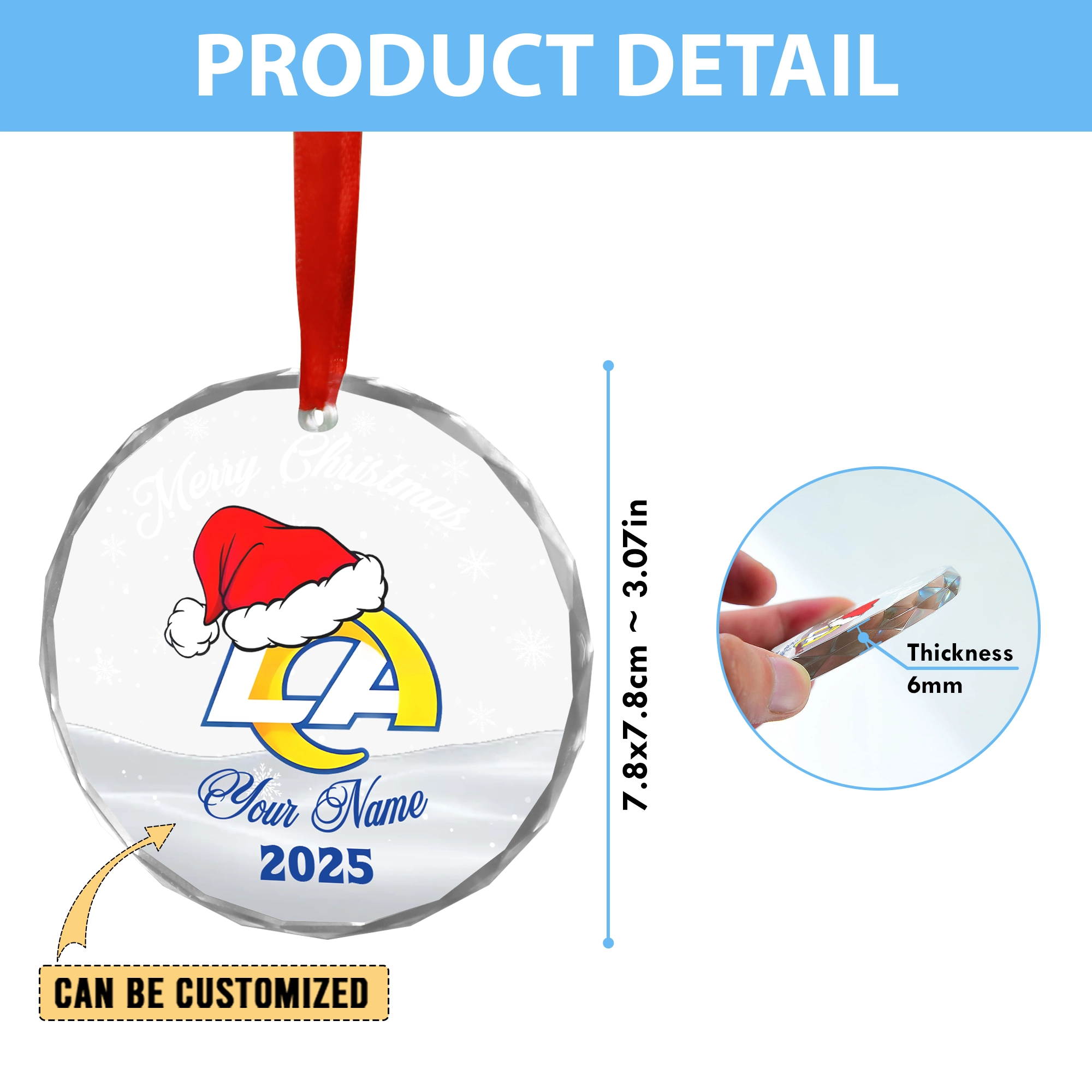 Sportswearmerch Los Angeles Rams NFL x Christmas Glass Ornament Gift For Fan