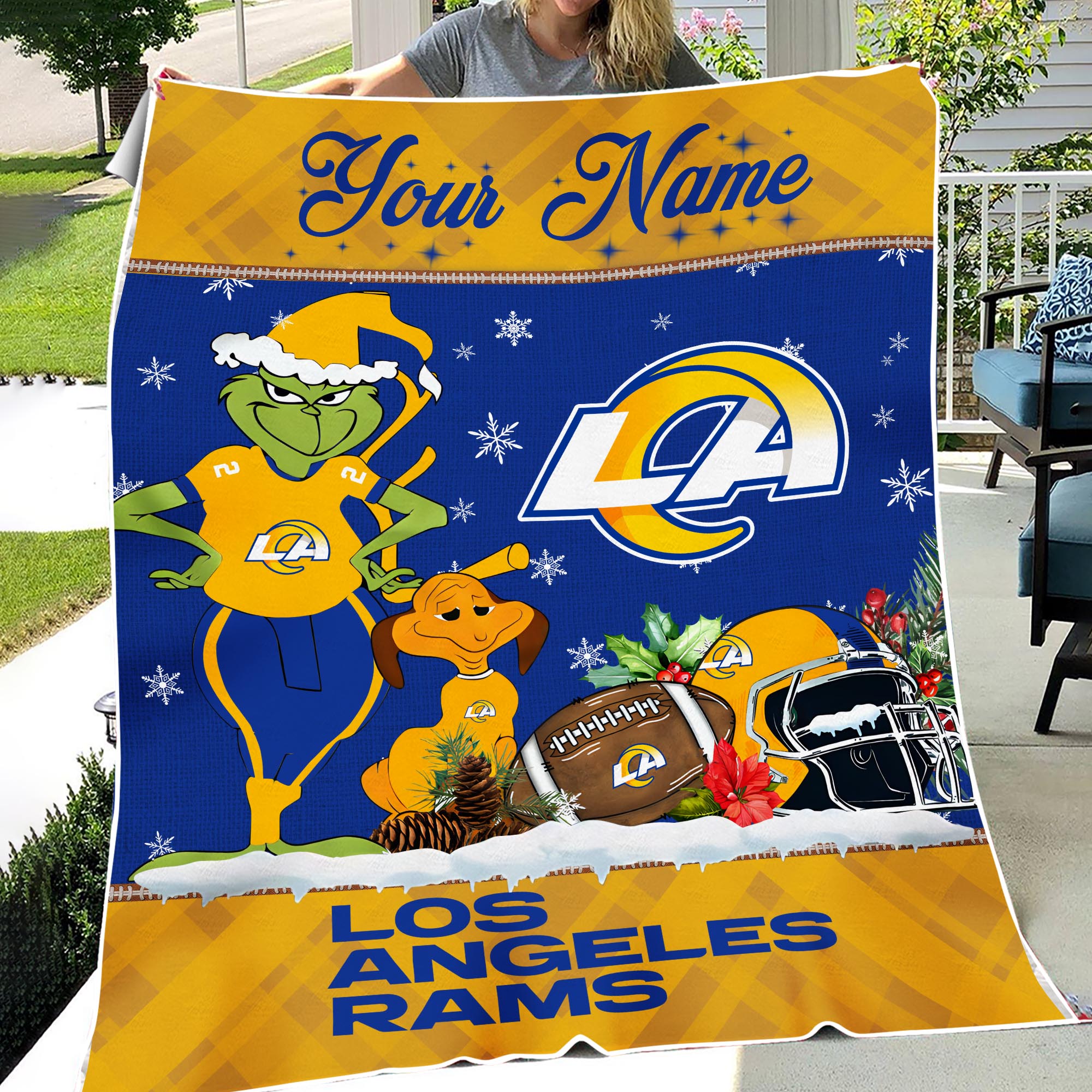 Sportswearmerch Los Angeles Rams NFL x Grinch Christmas Fleece Blanket For Fan
