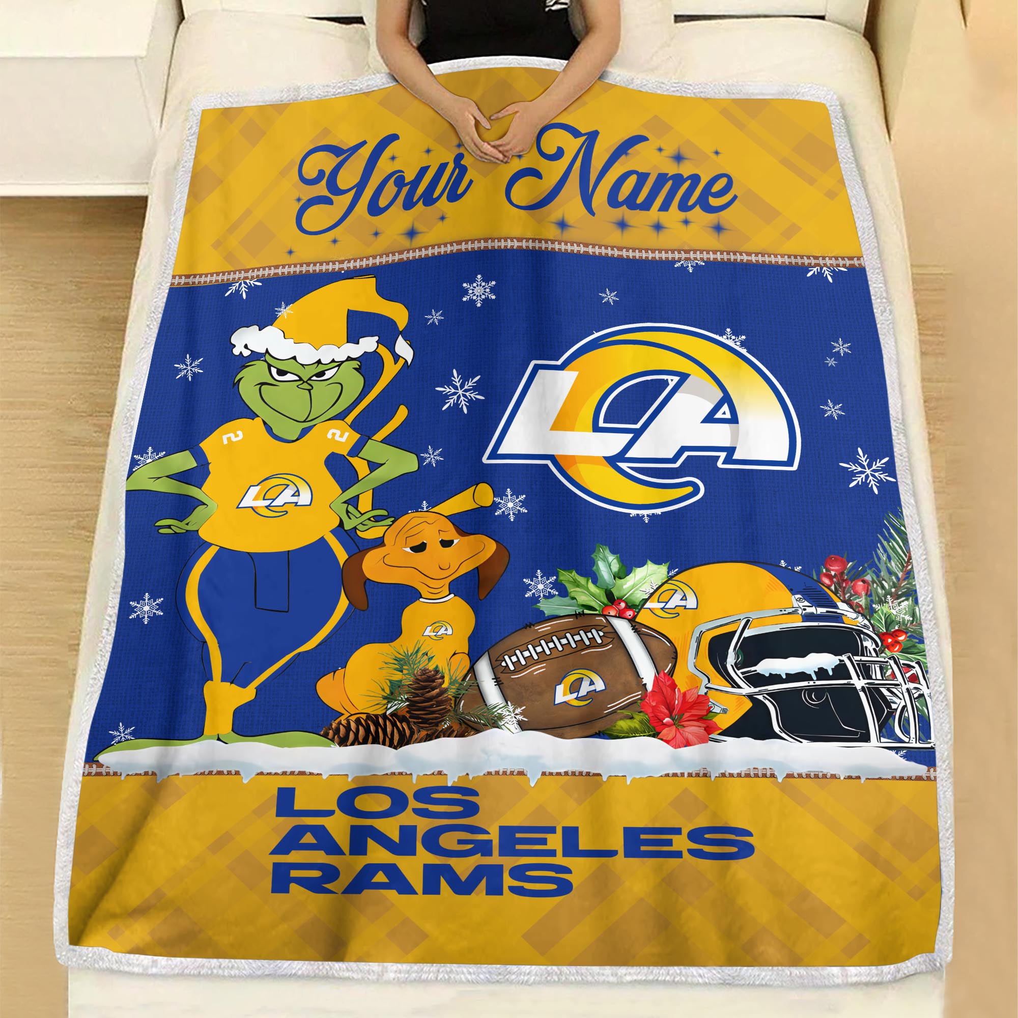 Sportswearmerch Los Angeles Rams NFL x Grinch Christmas Fleece Blanket For Fan