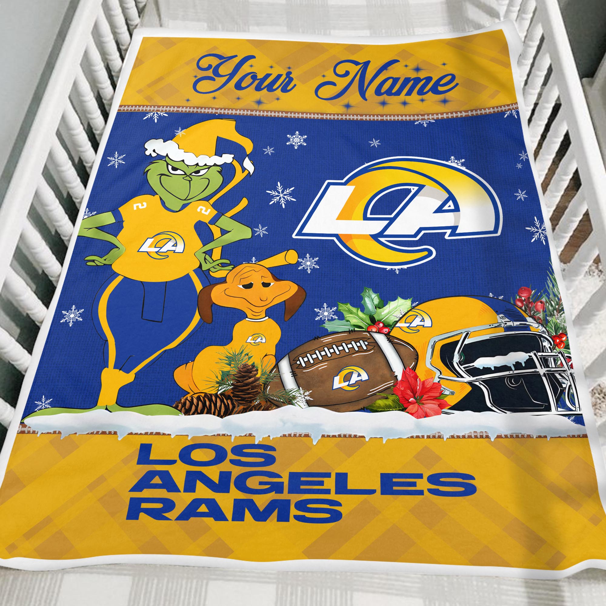 Sportswearmerch Los Angeles Rams NFL x Grinch Christmas Fleece Blanket For Fan