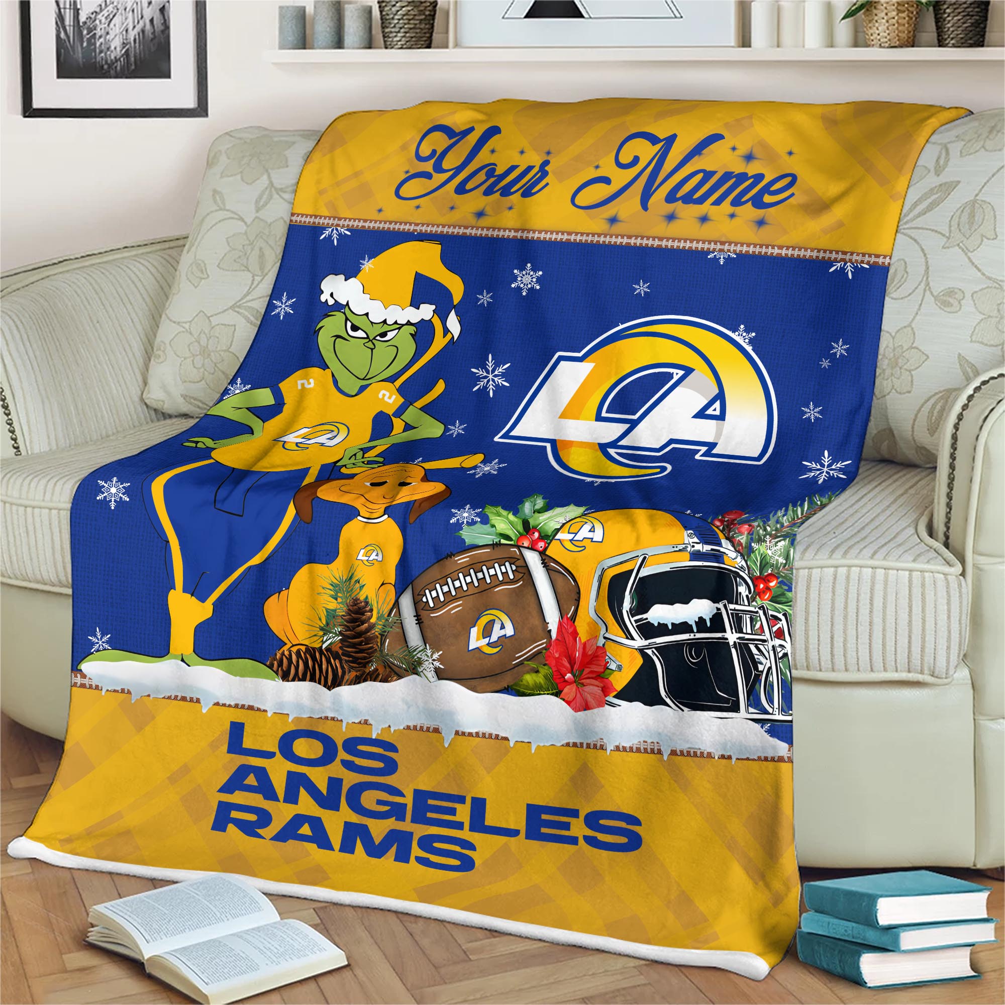 Sportswearmerch Los Angeles Rams NFL x Grinch Christmas Fleece Blanket For Fan