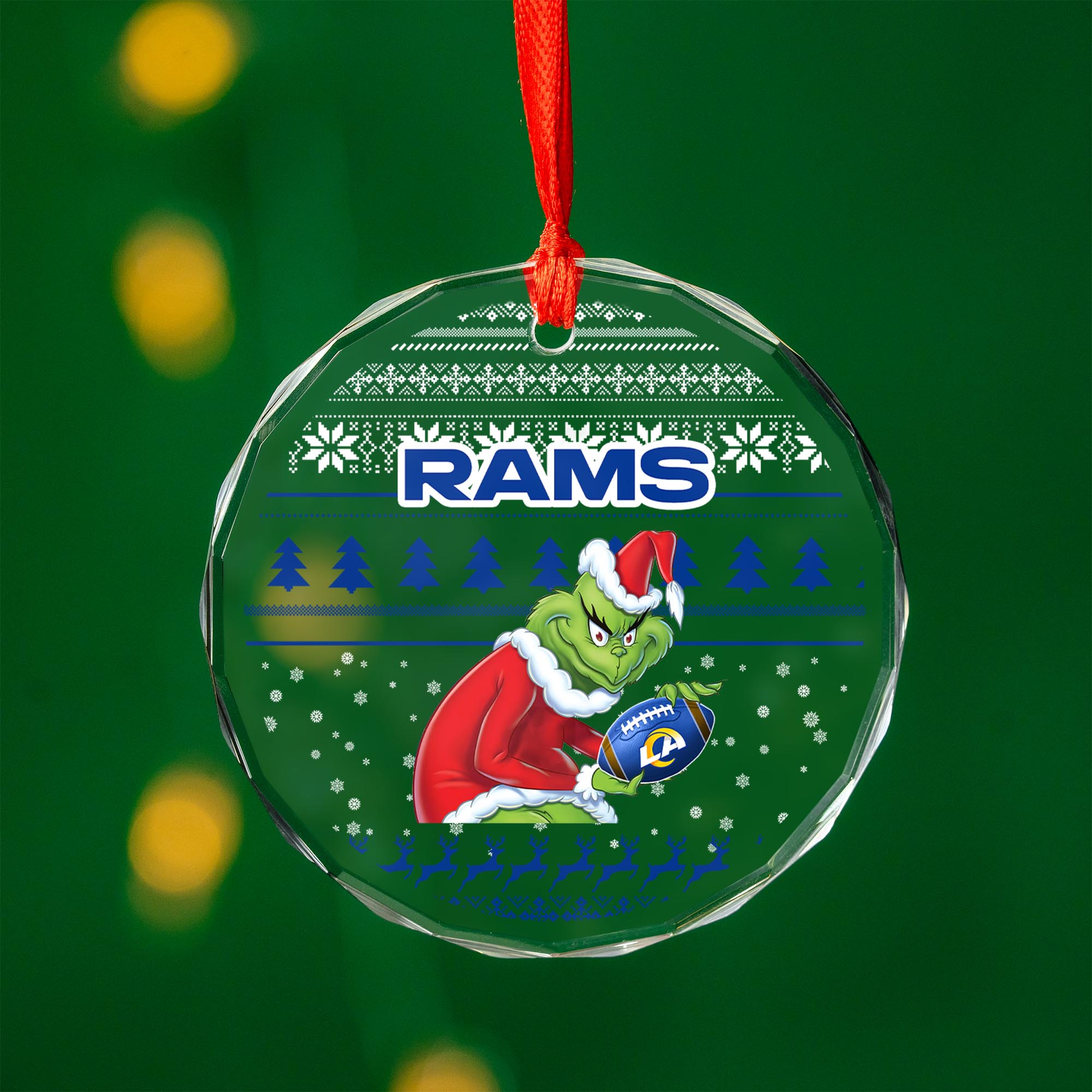 Sportswearmerch Los Angeles Rams NFL x Grinch Christmas Glass Ornament For Fans