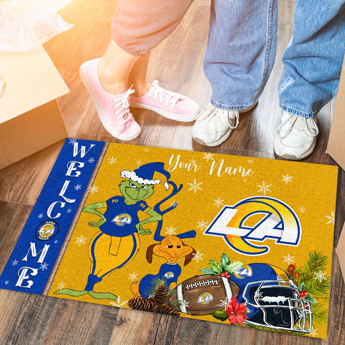 Sportswearmerch Los Angeles Rams NFL x Grinch Christmas Welcome Football Doormat For Fan