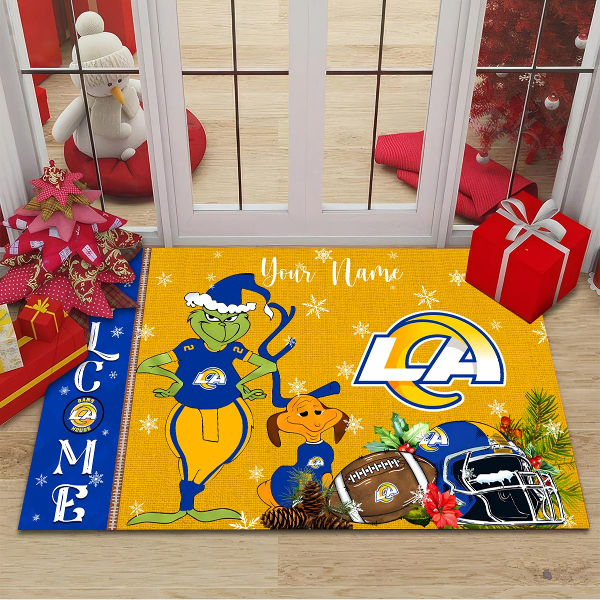 Sportswearmerch Los Angeles Rams NFL x Grinch Christmas Welcome Football Doormat For Fan