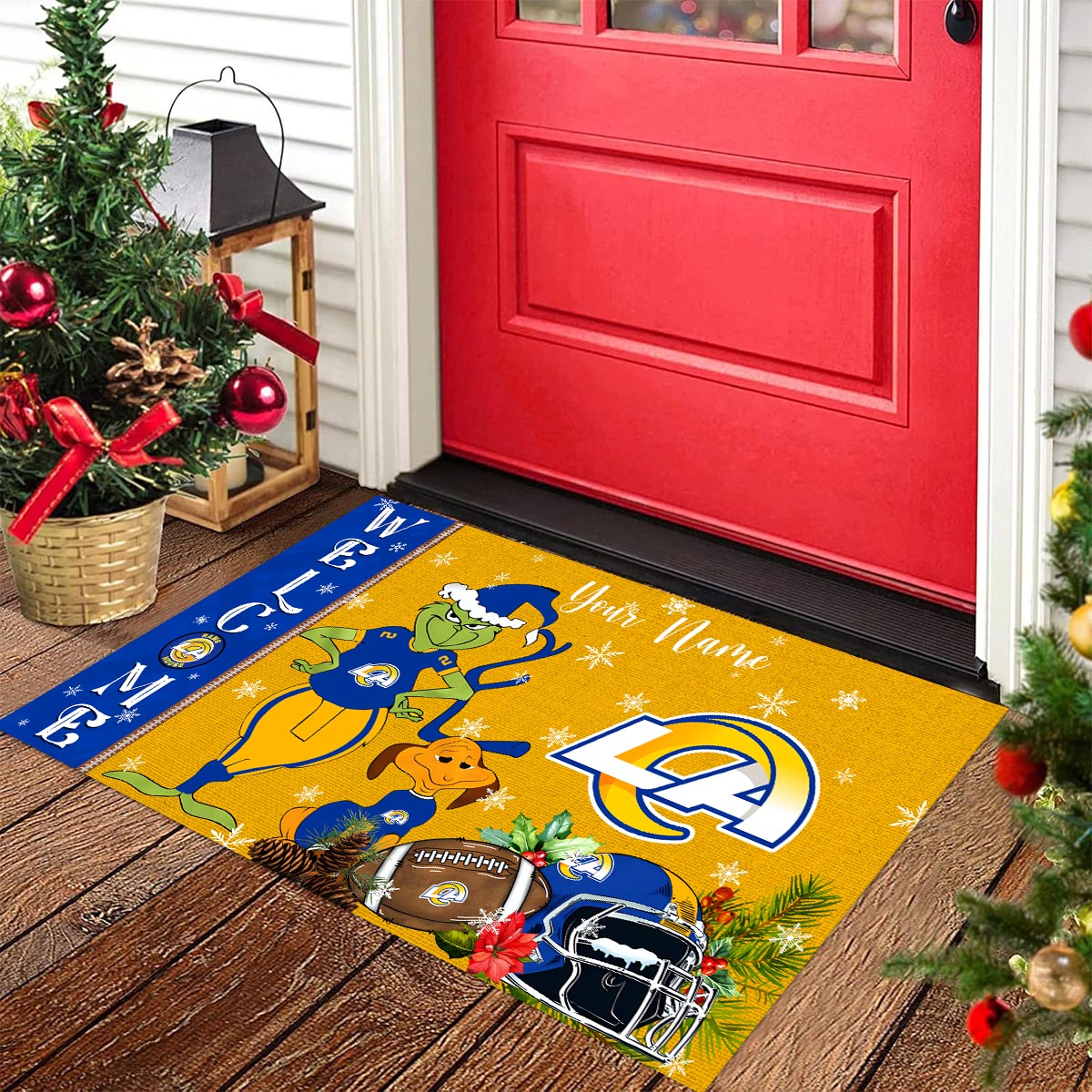 Sportswearmerch Los Angeles Rams NFL x Grinch Christmas Welcome Football Doormat For Fan