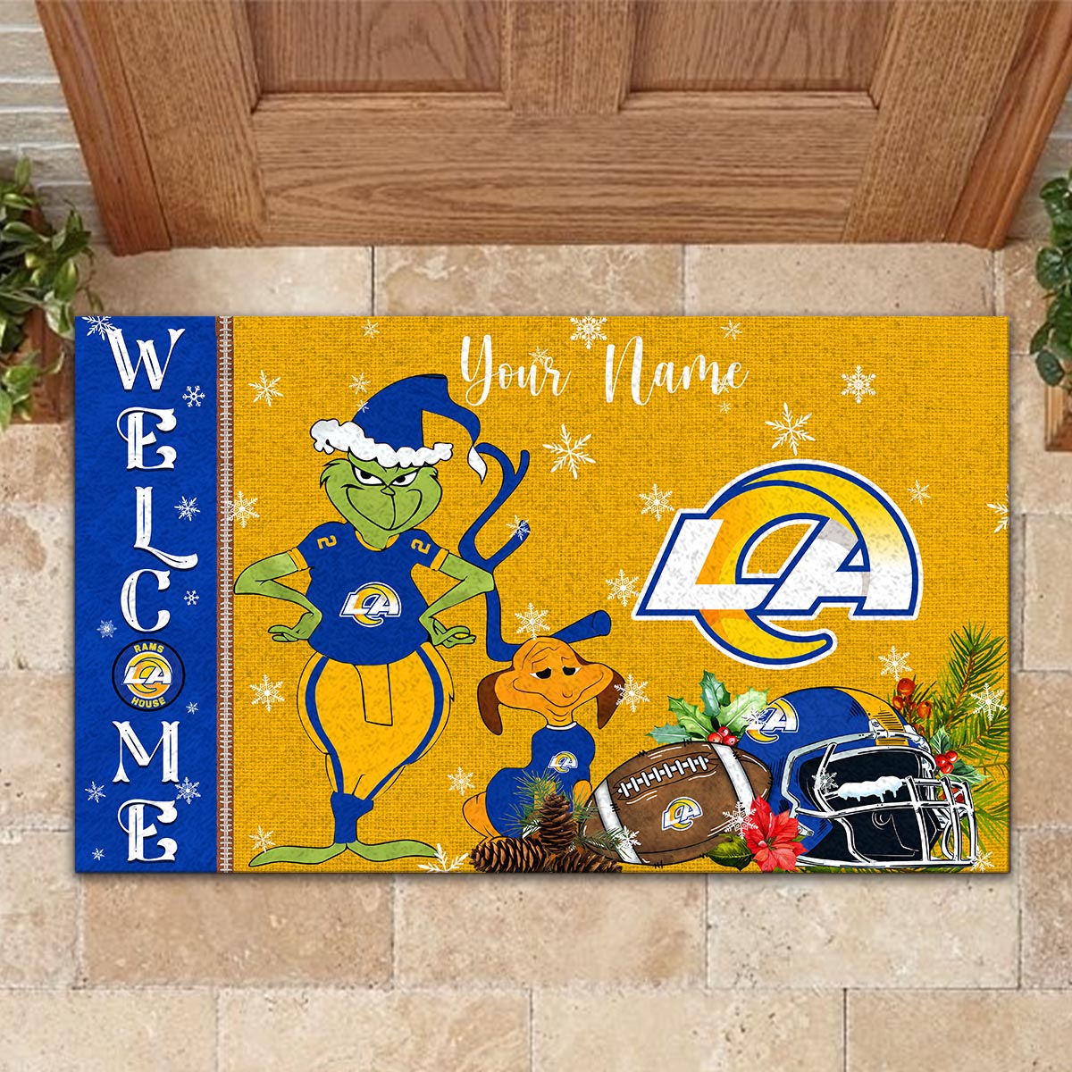 Sportswearmerch Los Angeles Rams NFL x Grinch Christmas Welcome Football Doormat For Fan