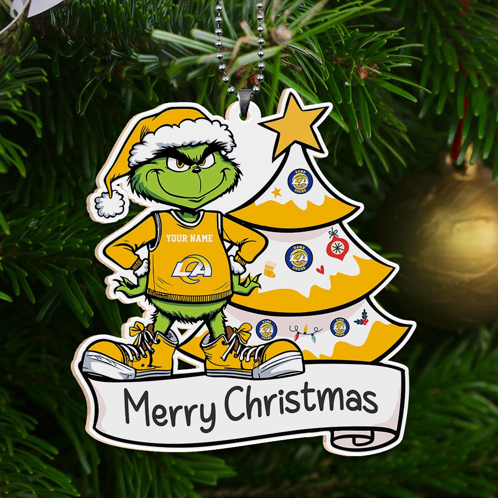 Sportswearmerch Los Angeles Rams NFL x Grinch Merry Christmas Acrylic Ornament For Fans