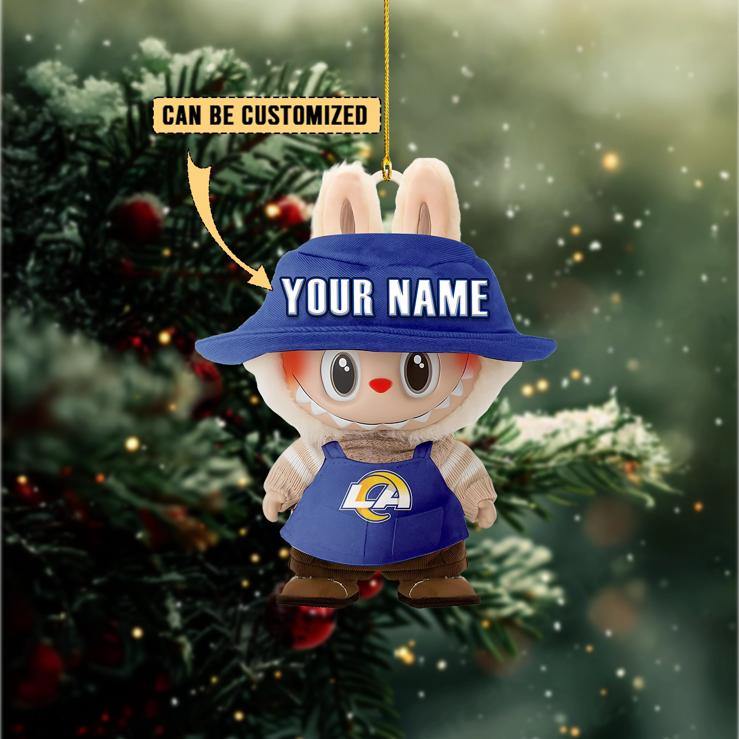 Sportswearmerch Los Angeles Rams NFL x Labubu Christmas Personalized Acrylic Ornament Gift For Fans